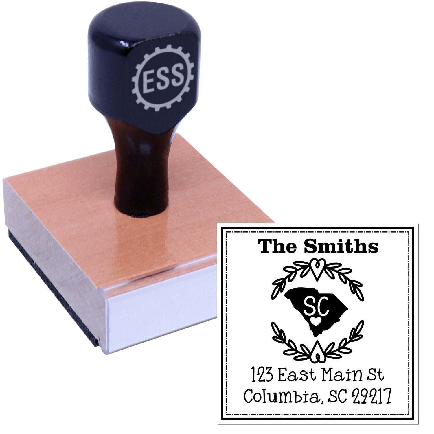 Wood Handle South Carolina State Wreath Custom-Made Address Label Stamp