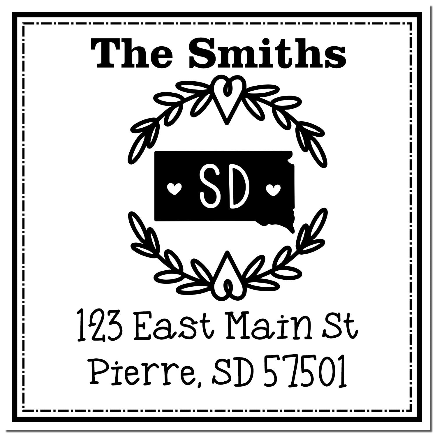 Wood Handle South Dakota State Wreath Custom-Made Address Label Stamper