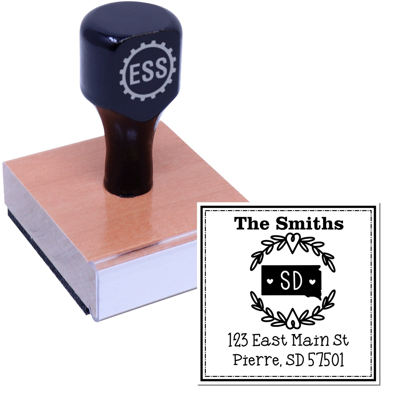 Wood Handle South Dakota State Wreath Custom-Made Address Label Stamper