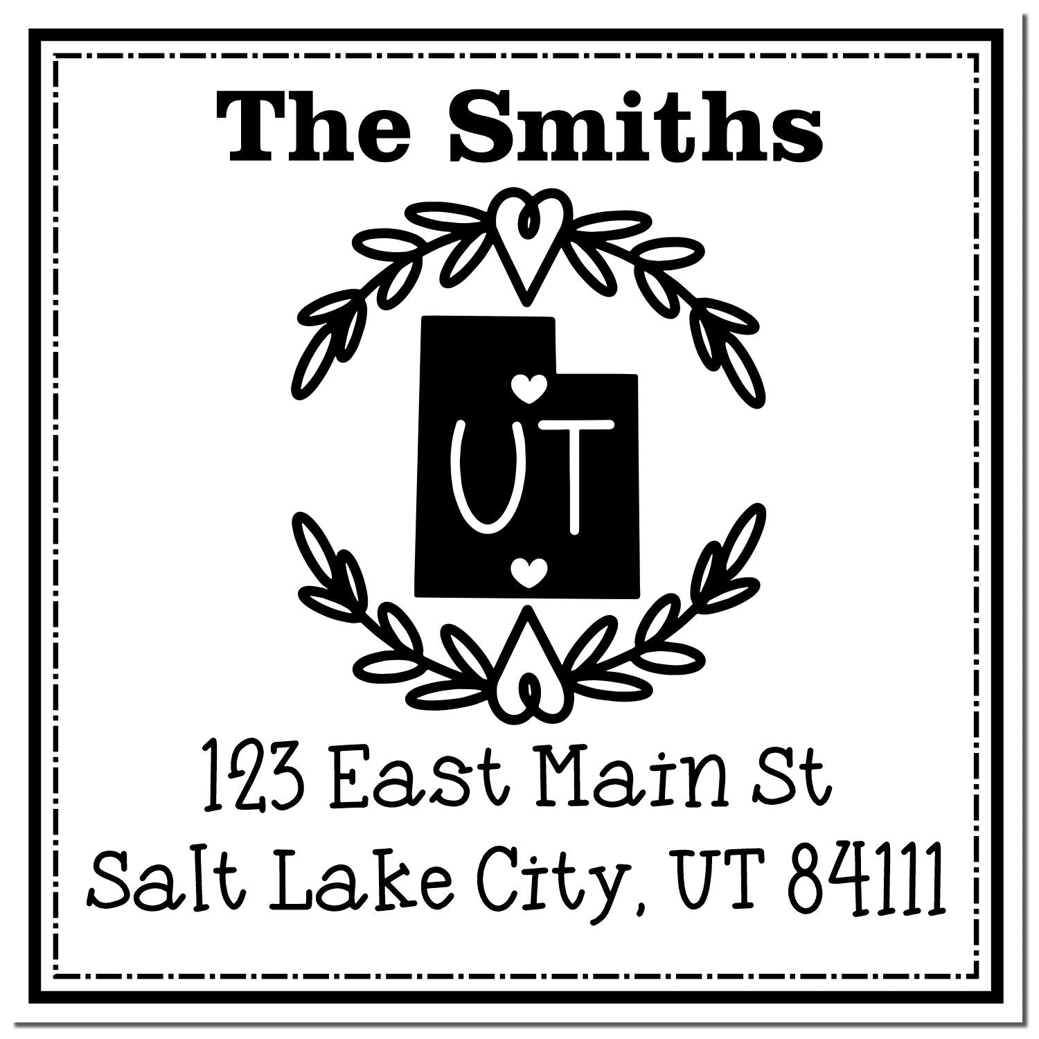 Self-Inking Utah State Wreath Personalized Mailing Stamp