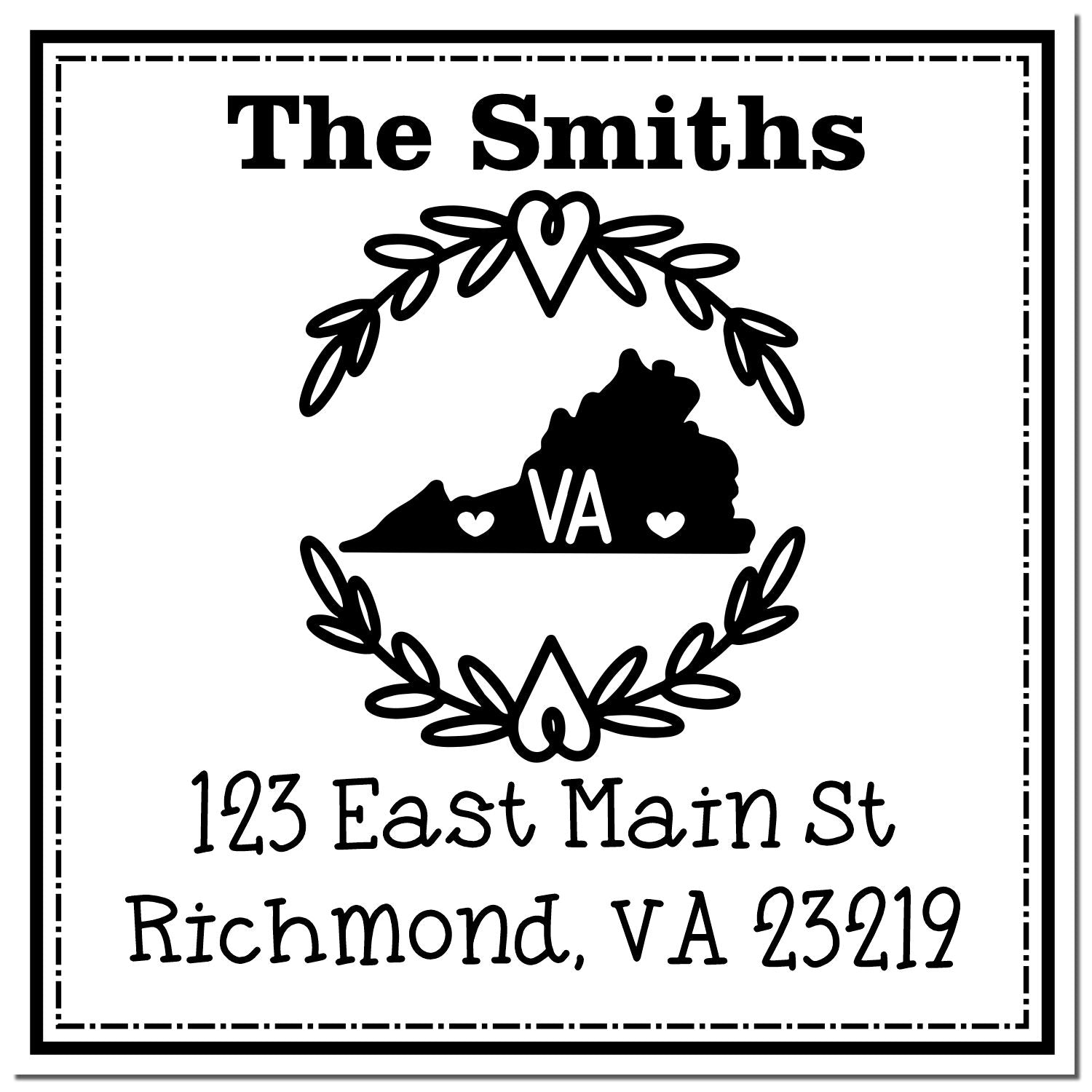 Self-Inking Virginia State Wreath Personalized Mailing Rubber Stamp