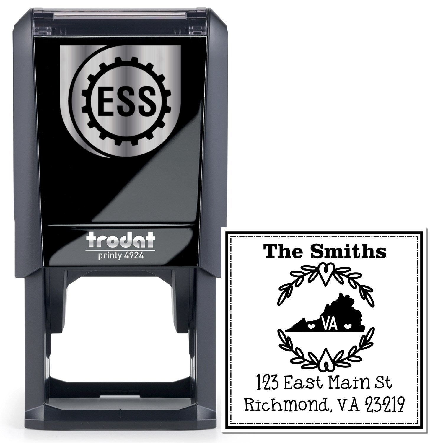 Self-Inking Virginia State Wreath Personalized Mailing Rubber Stamp