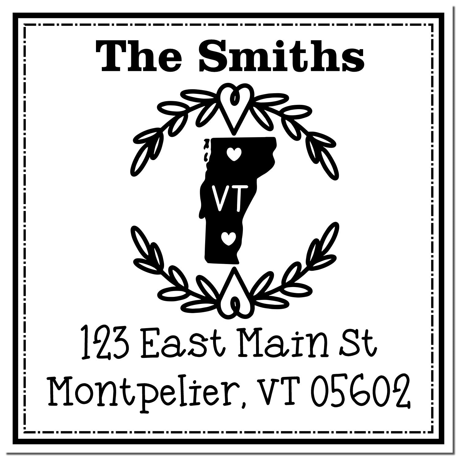 Wood Handle Vermont State Wreath Personalized Address Rubber Stamp