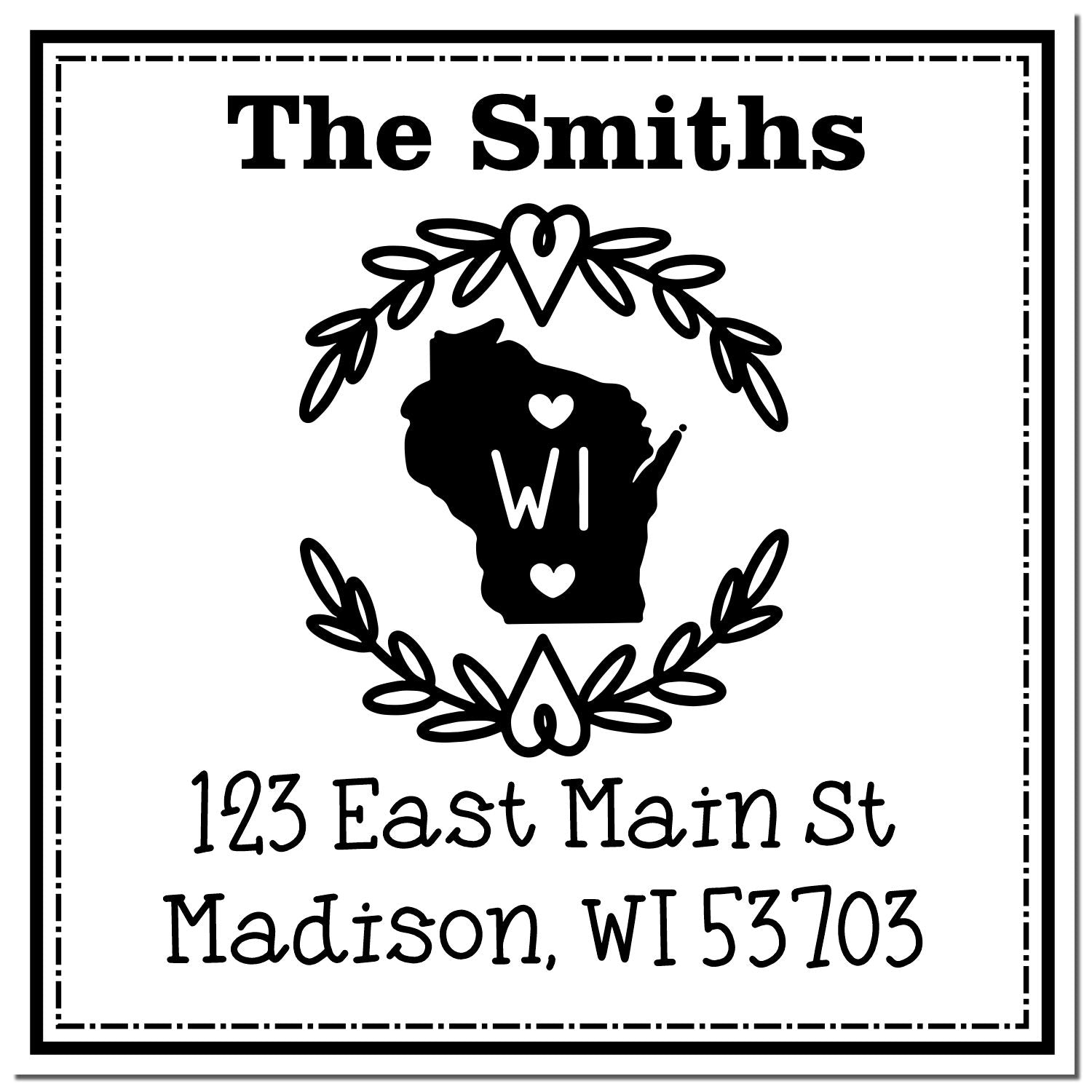 Self-Inking Wisconsin State Wreath Personalized Mail Rubber Stamp