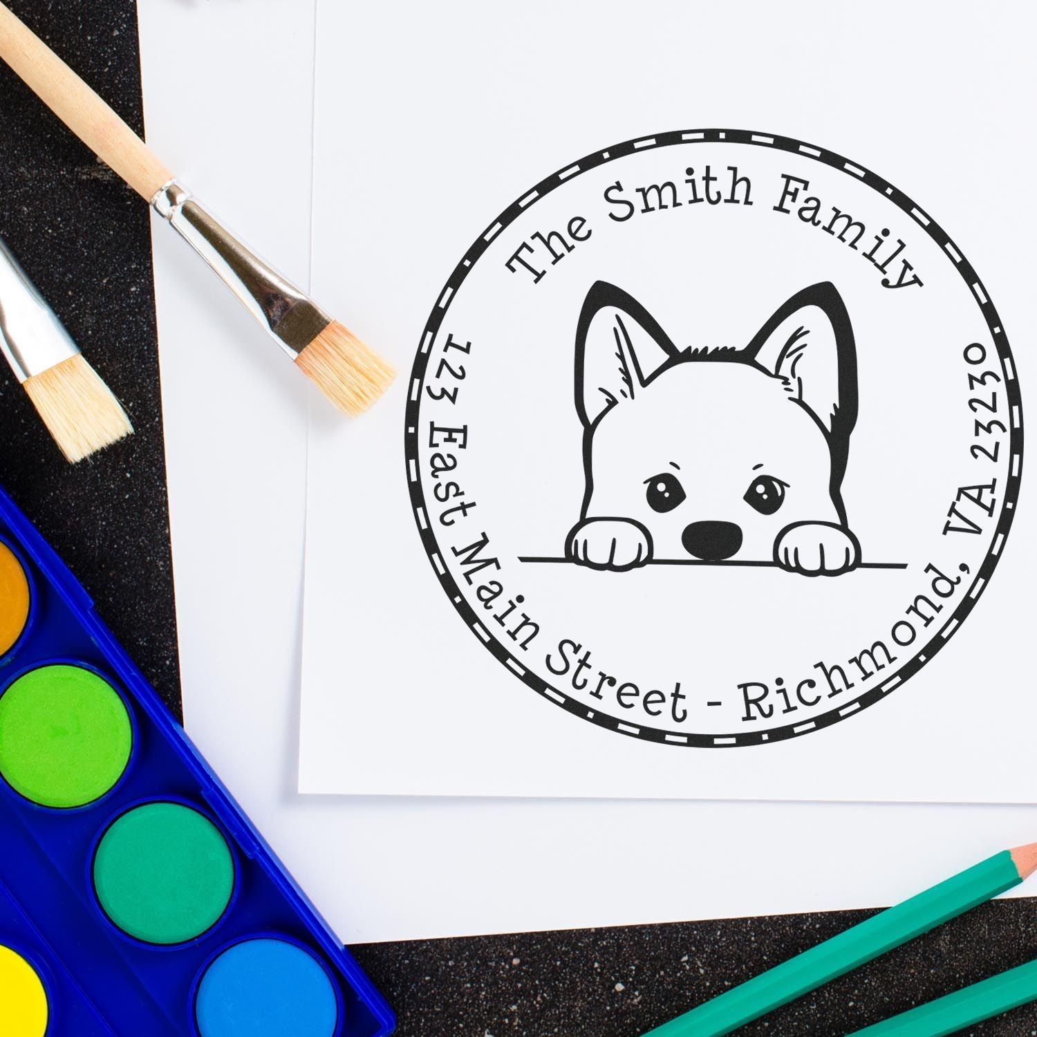 Round Akita Customized Return Address Rubber Stamp