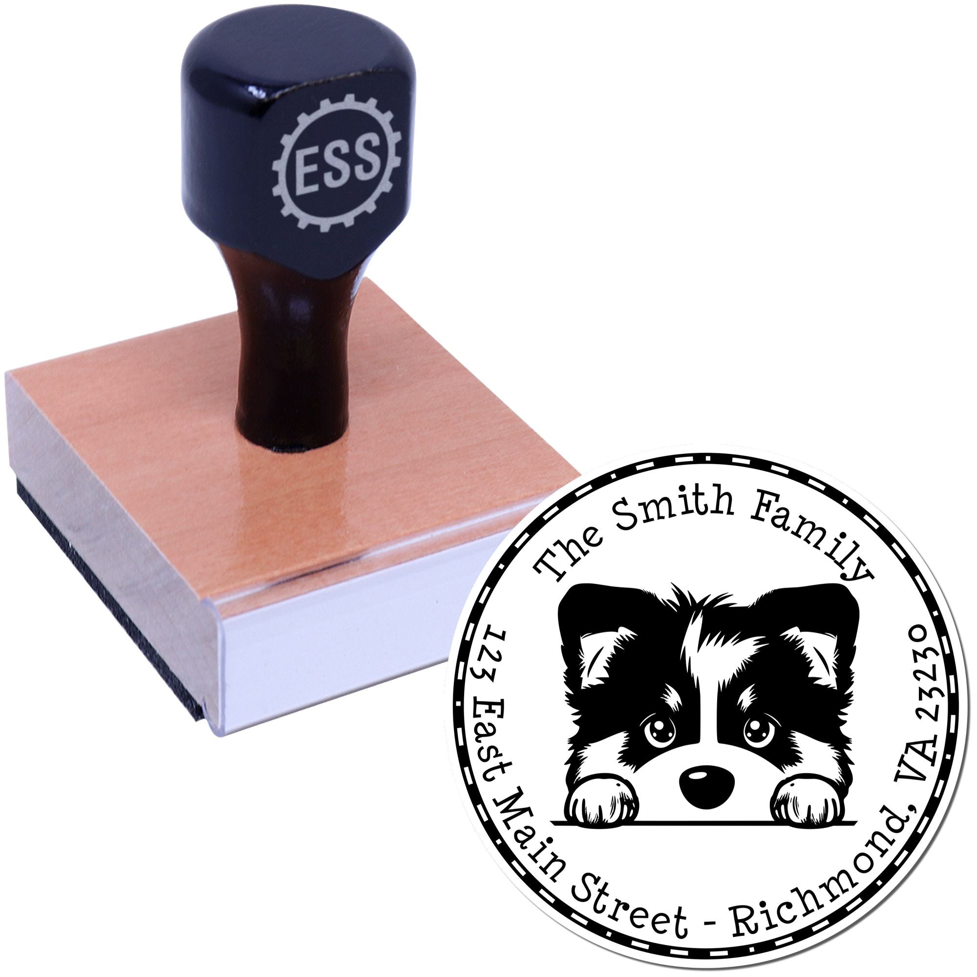 Round Alaskan Malamute Customized Name and Address Rubber Stamp