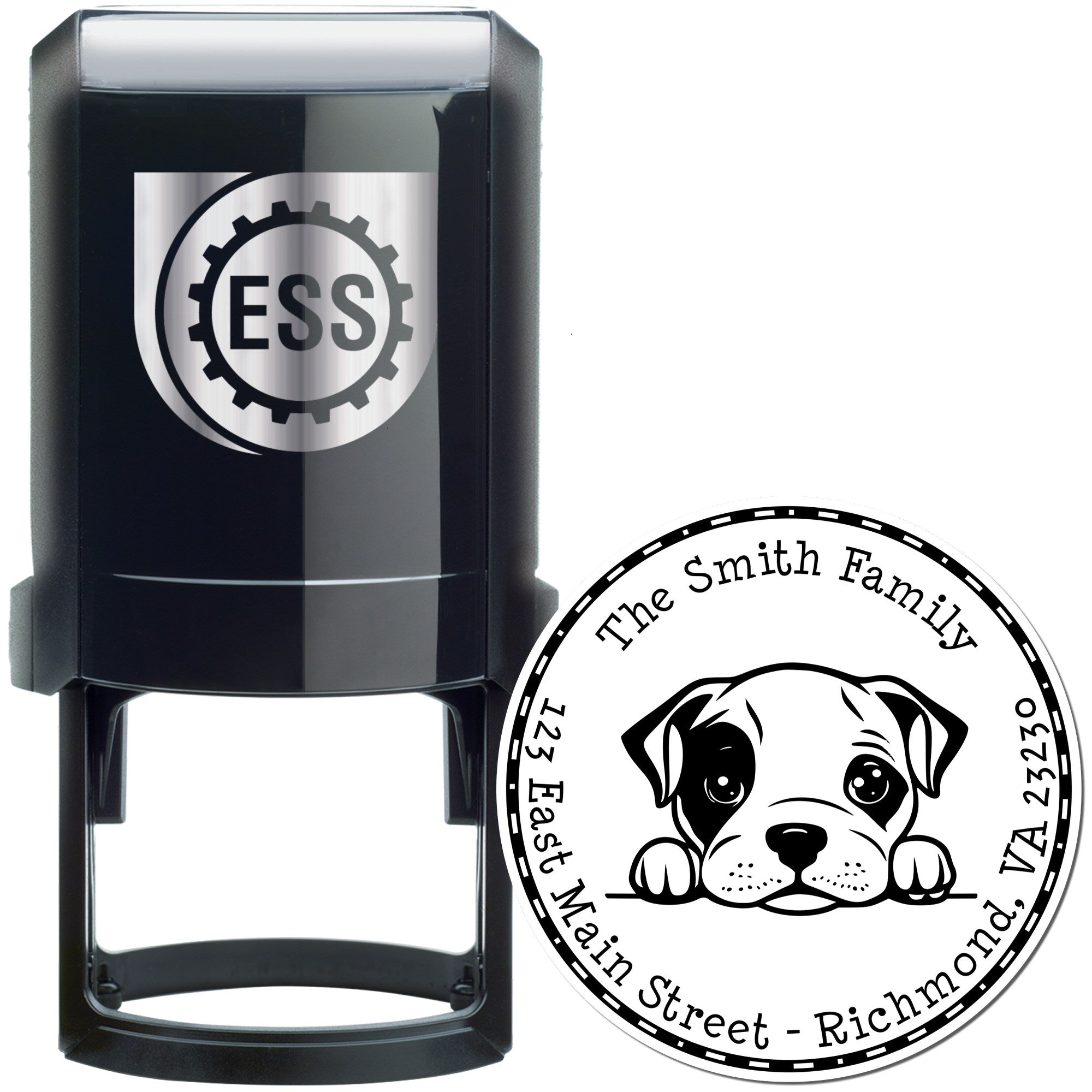 Round Self-Inking American Staffordshire Terrier Name and Address Stamp