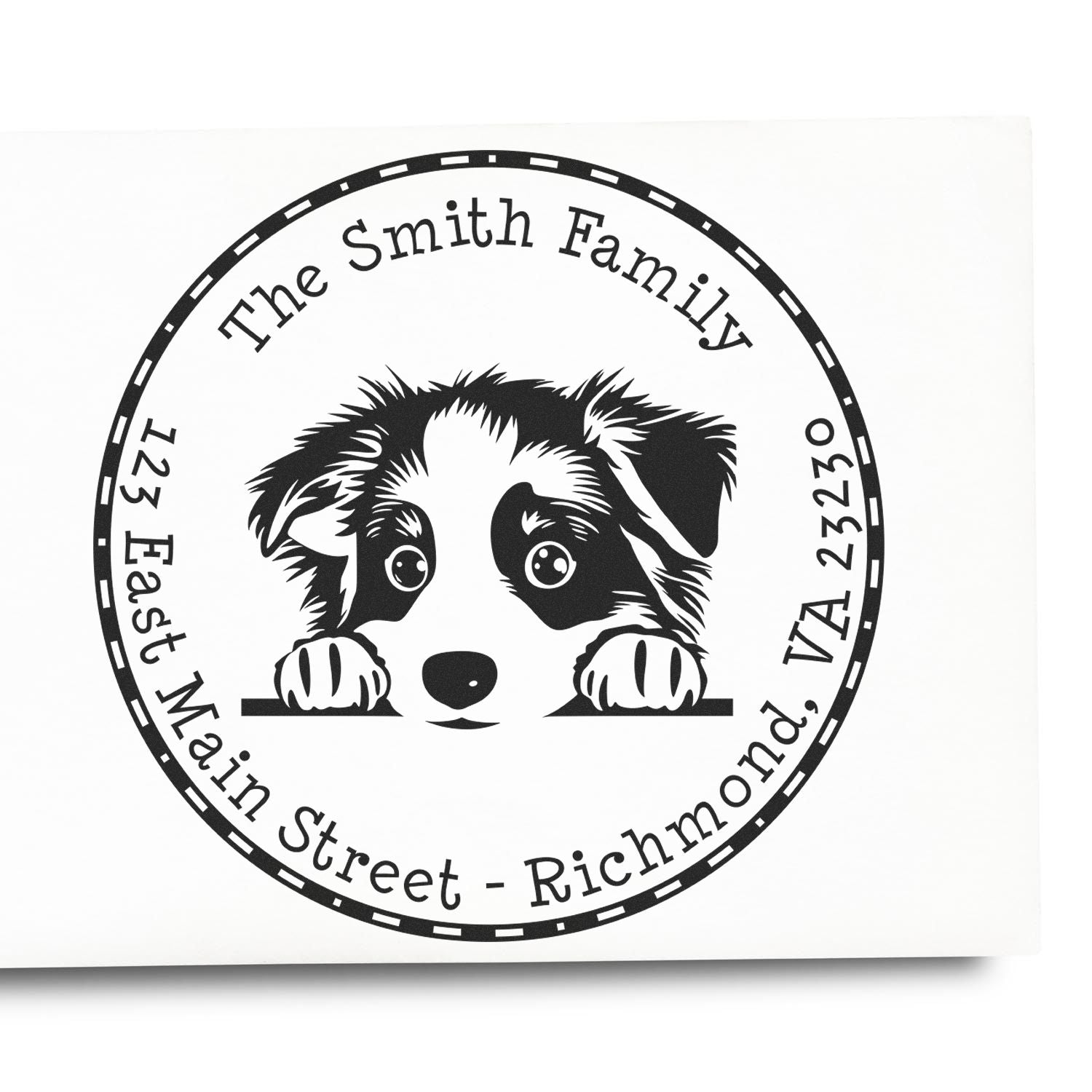 Round Australian Shepherd Customized Home Address Rubber Stamp