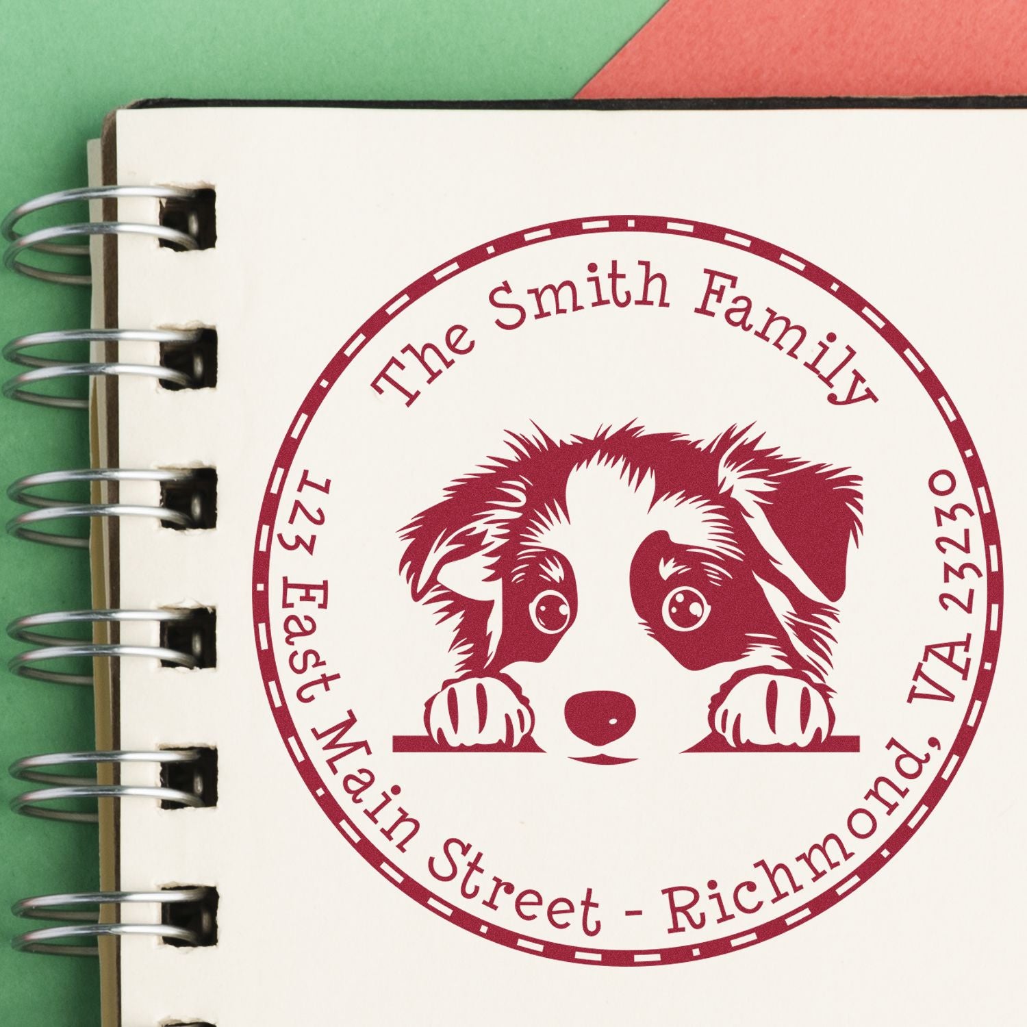 Round Australian Shepherd Customized Home Address Rubber Stamp