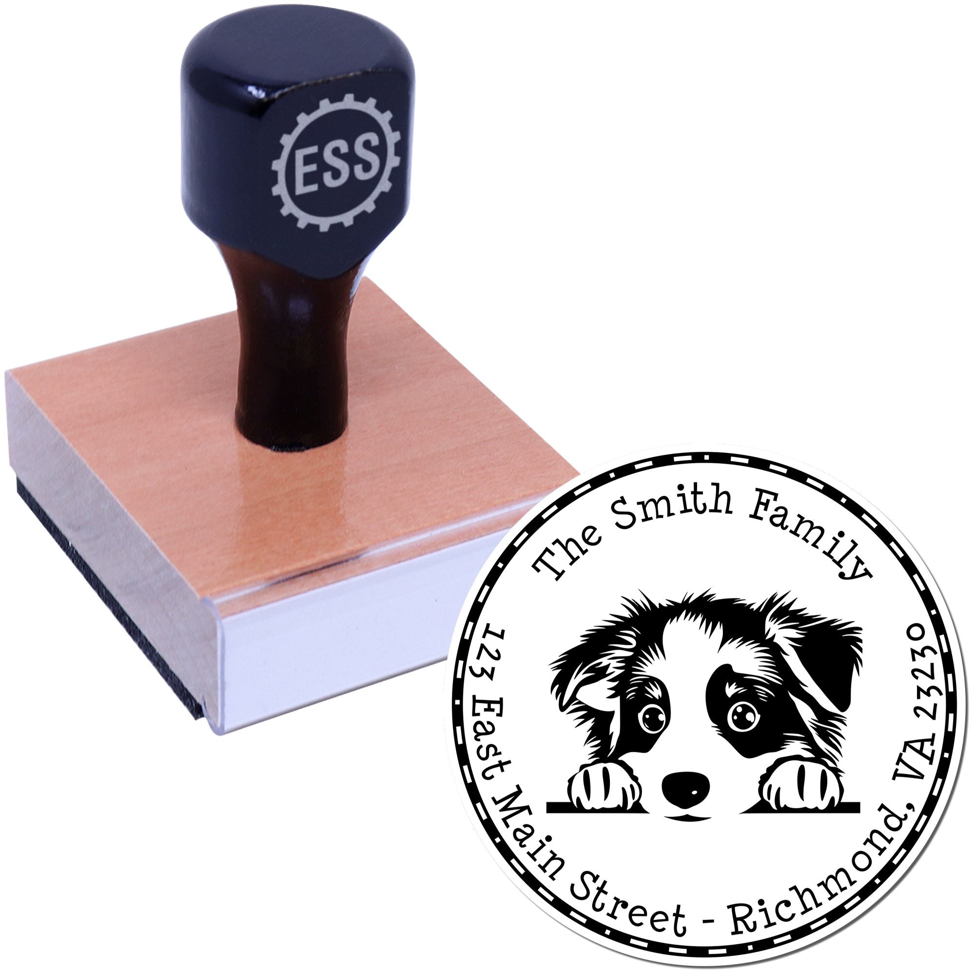 Round Australian Shepherd Customized Home Address Rubber Stamp