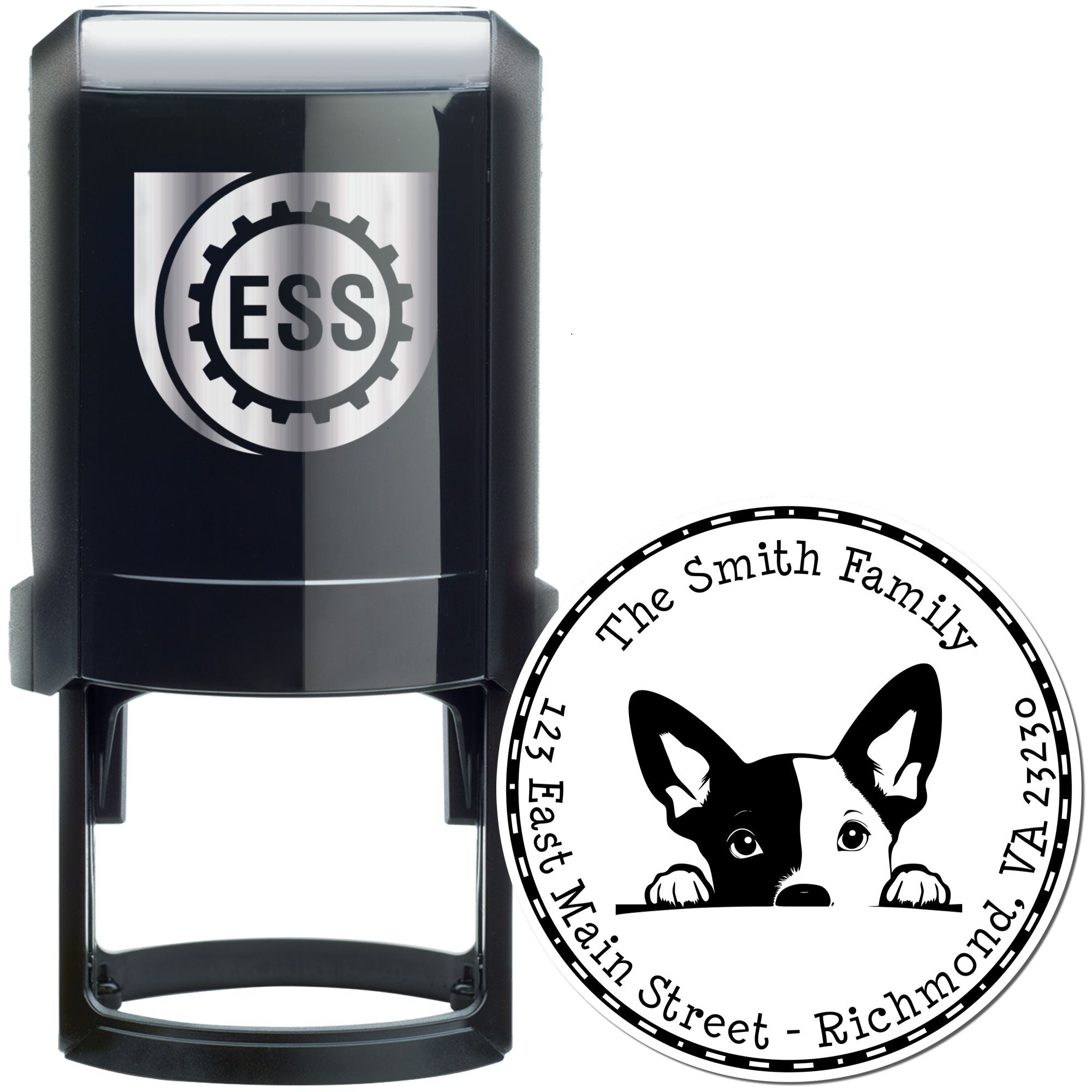 Round Self-Inking Basenji Home Address Stamp