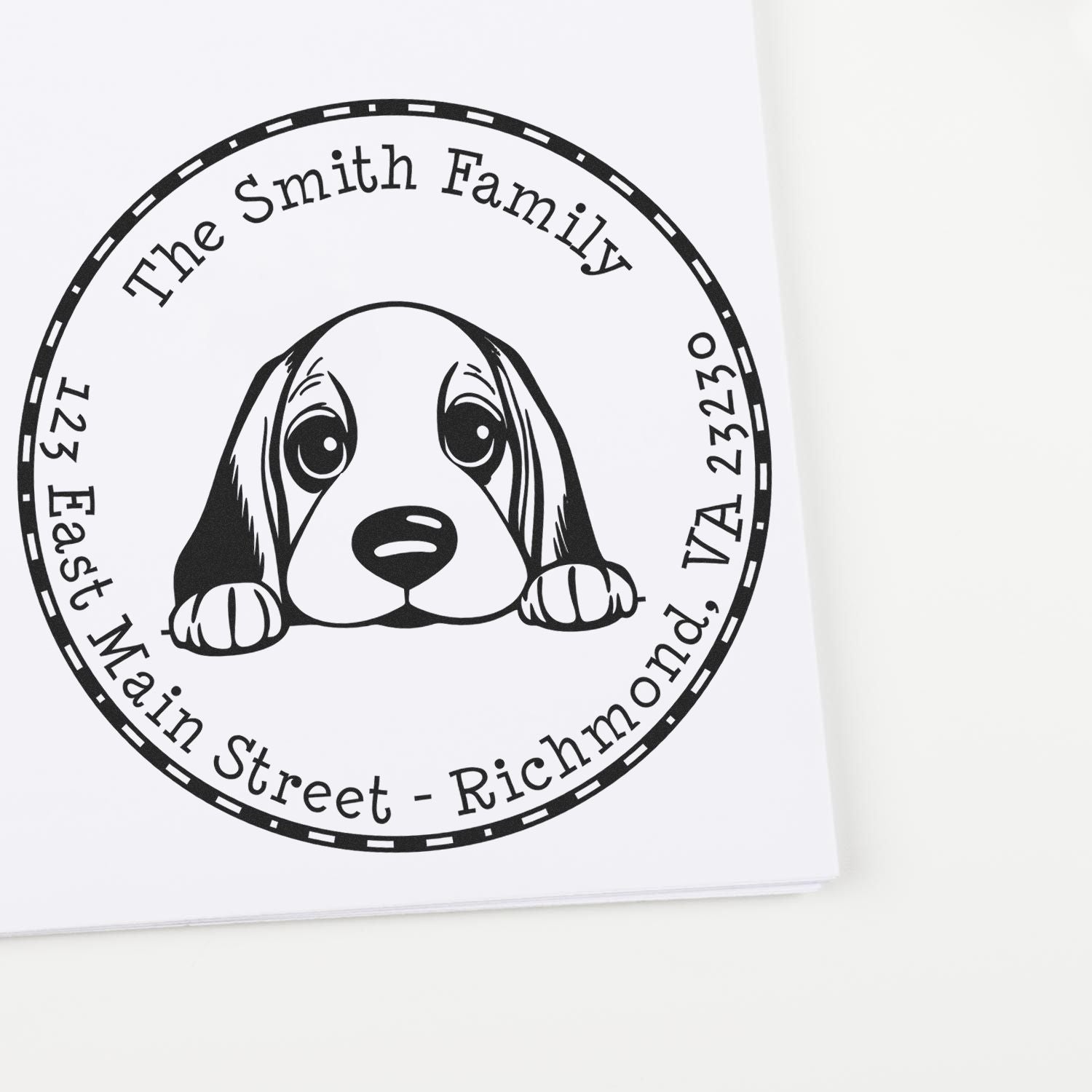 Round Basset Hound Customized Address Return Rubber Stamp