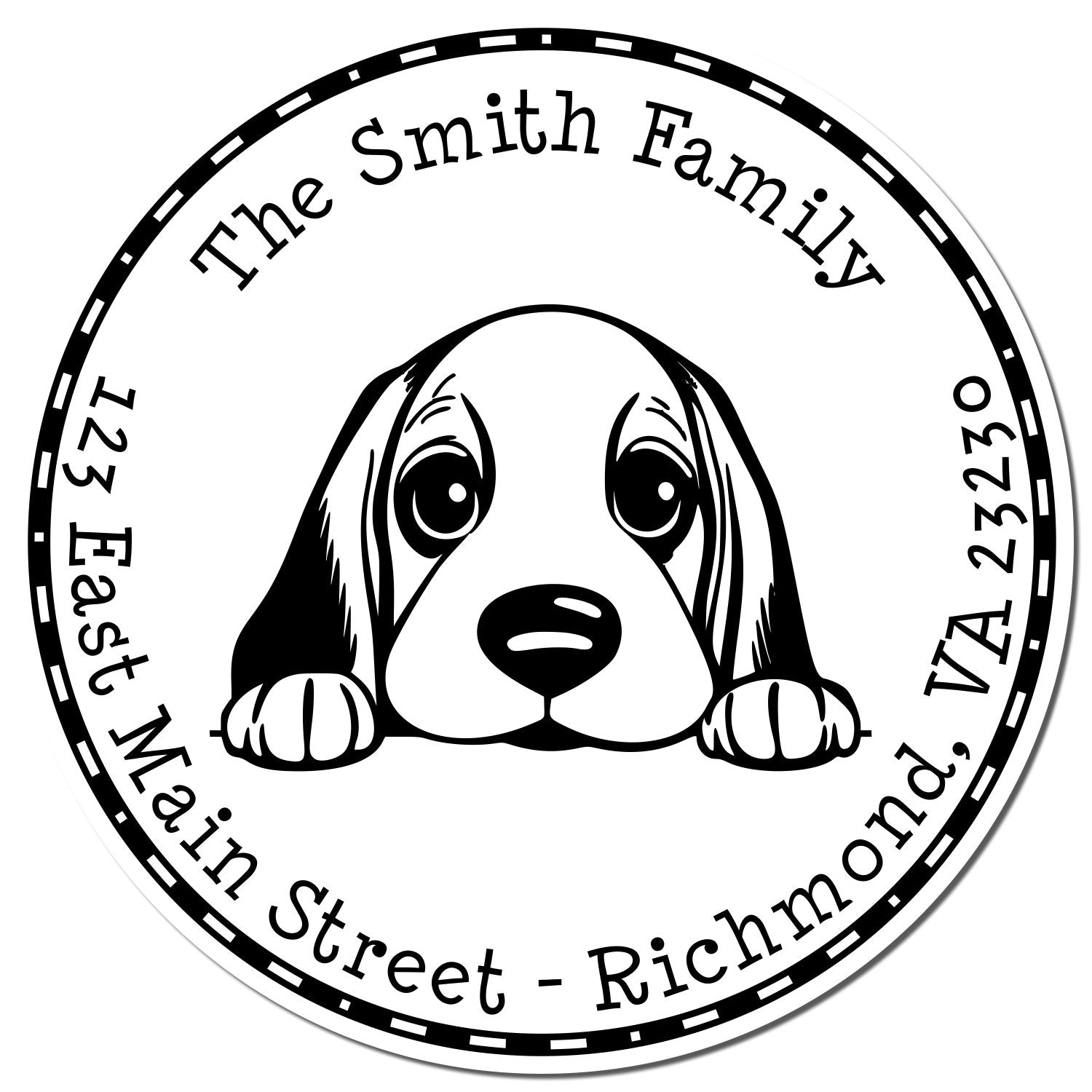 Round Basset Hound Customized Address Return Rubber Stamp