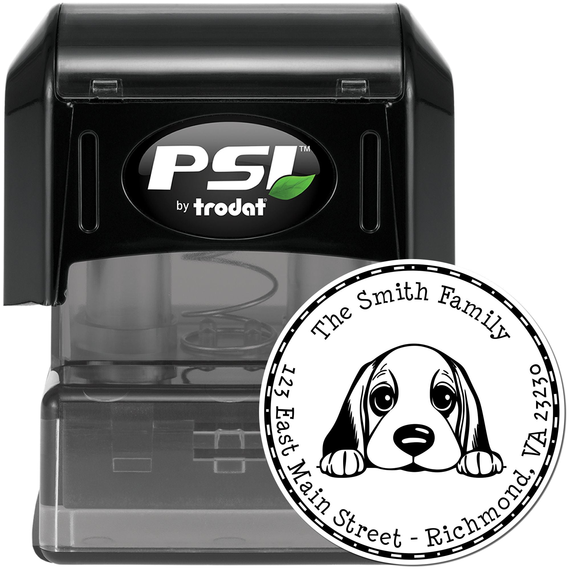 Round Pre-Inked Basset Hound Custom Home Address Stamp