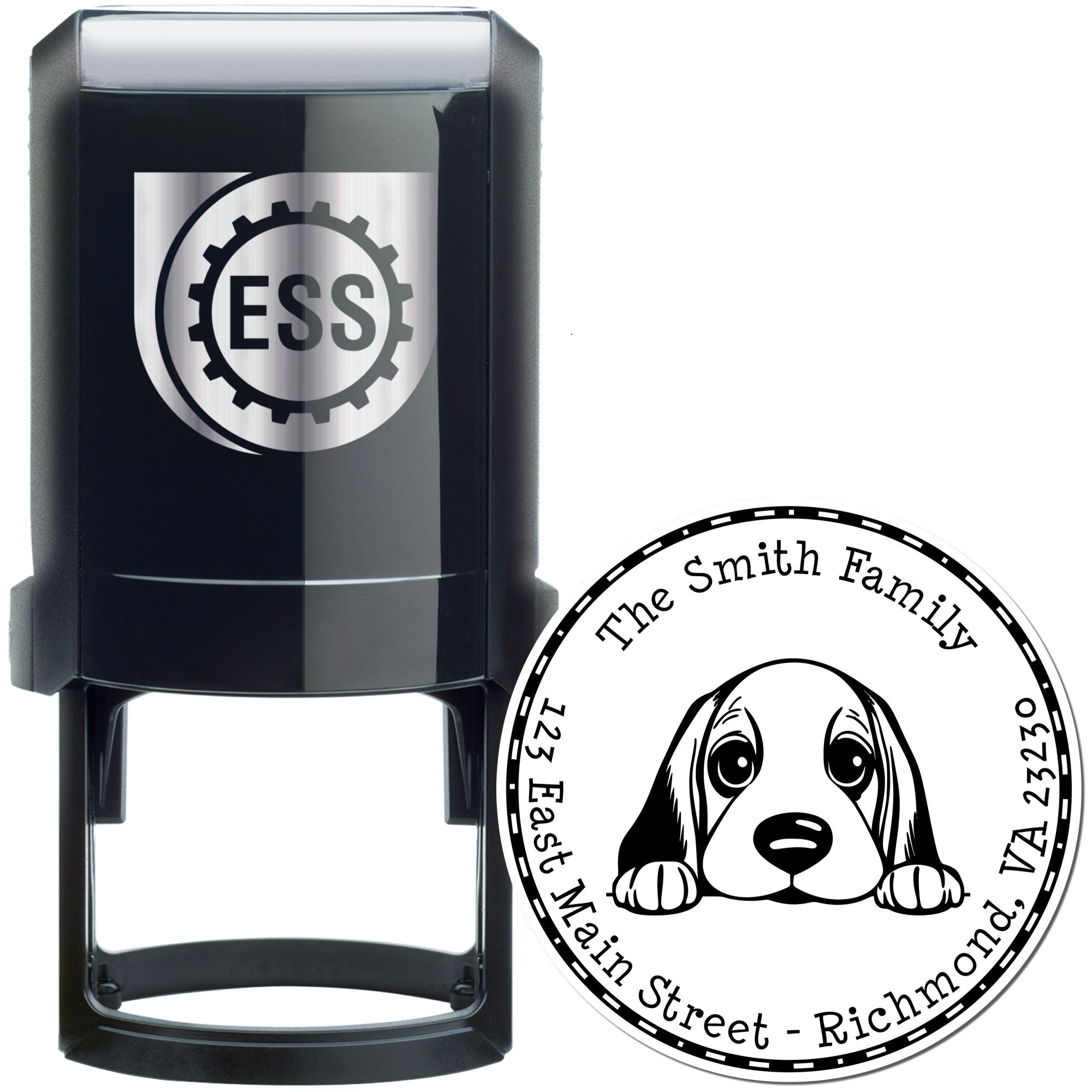 Round Self-Inking Basset Hound New Home Address Stamp