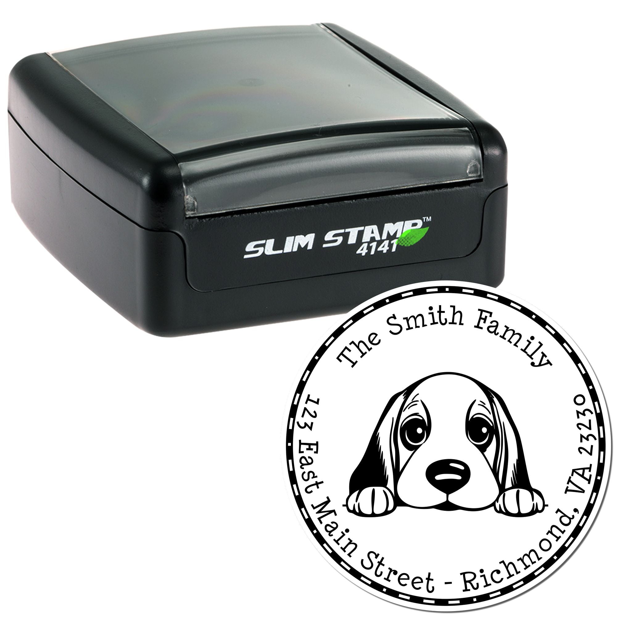 Slim Basset Hound Personalized Mail Stamp