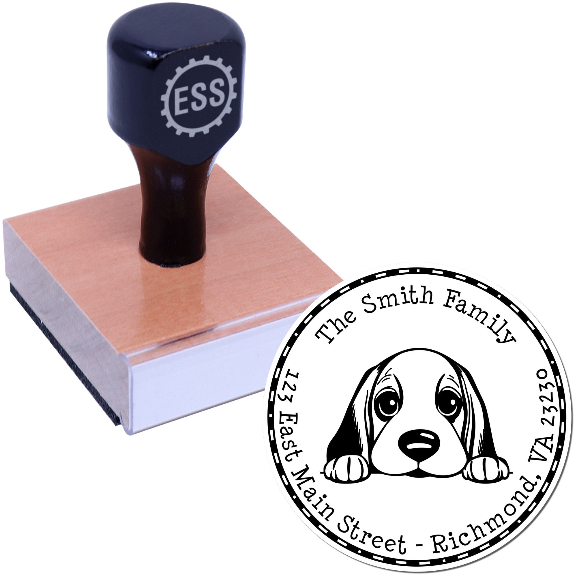 Round Basset Hound Customized Address Return Rubber Stamp