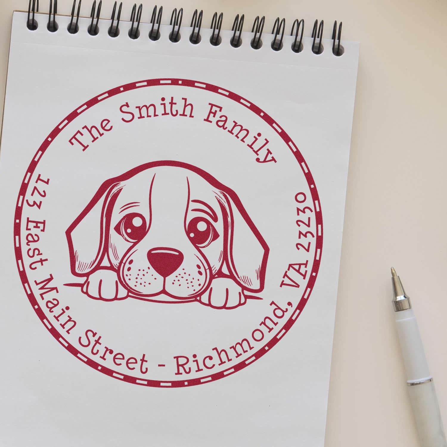 Round Beagle Customized Mailing Address Rubber Stamp