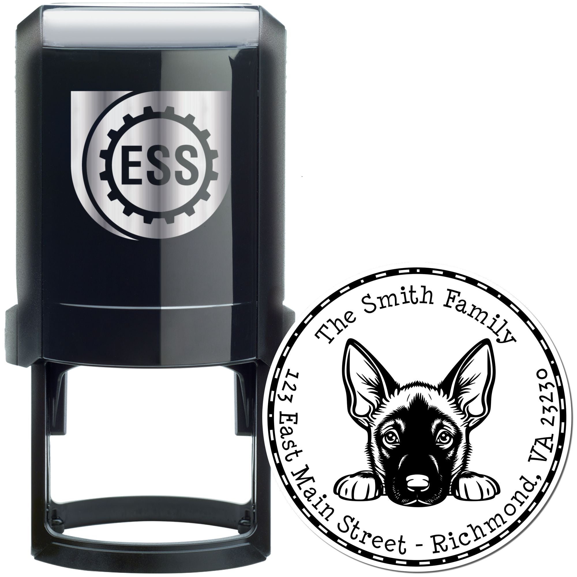 Round Self-Inking Belgian Malinois Mailing Address Stamp