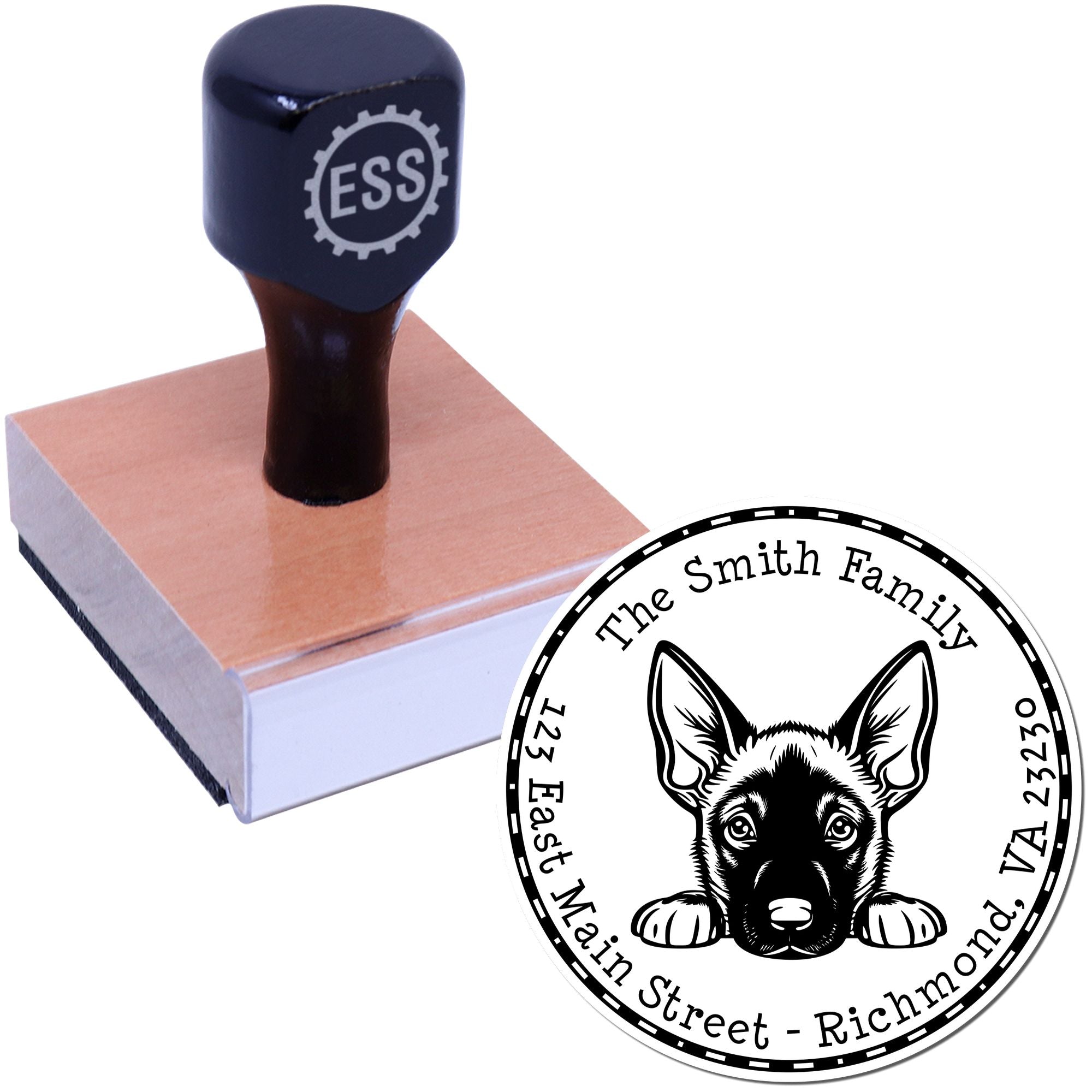 Round Belgian Malinois Customized Mail Address Rubber Stamp