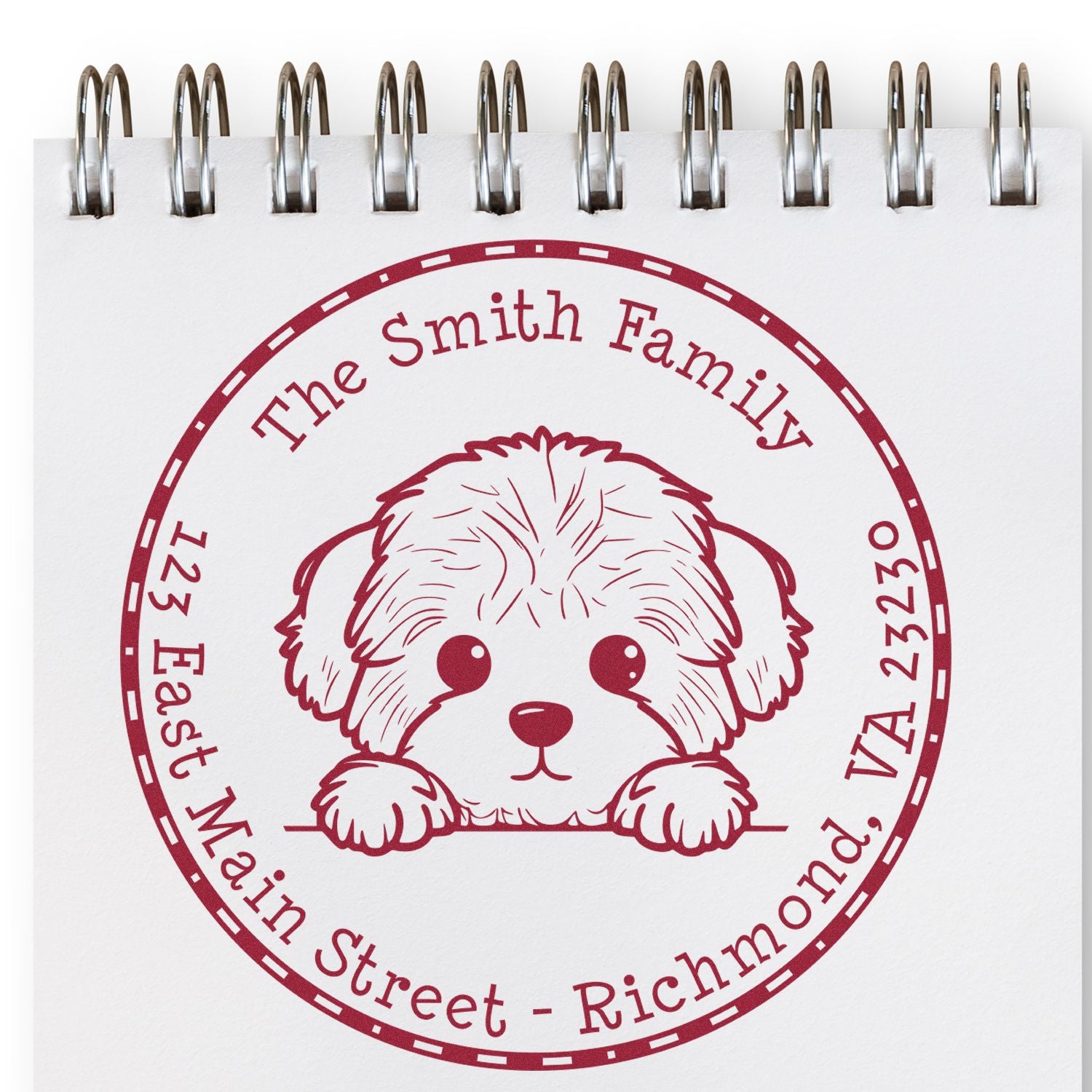 Round Bichon Frise Customized Home Address Rubber Stamp