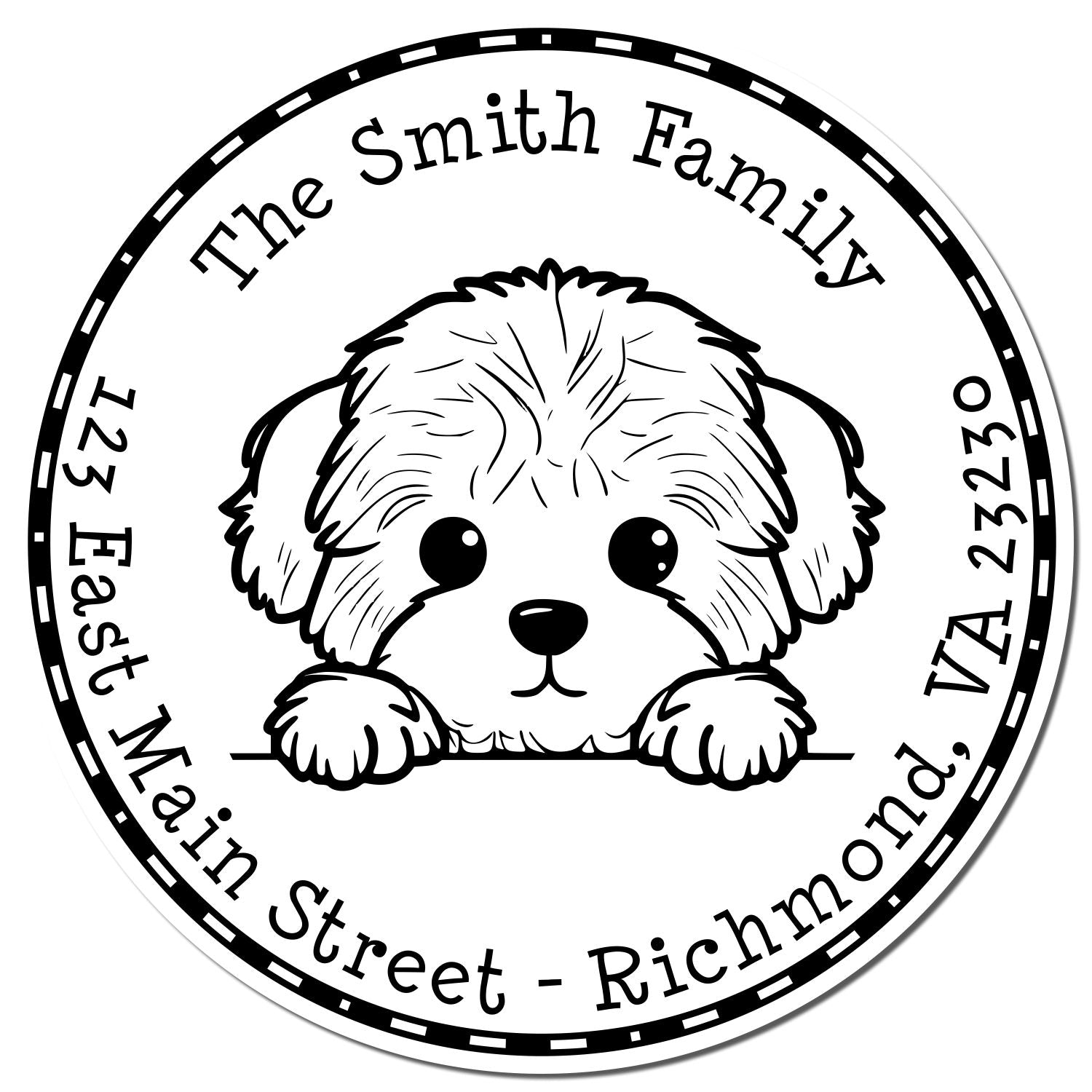 Round Bichon Frise Customized Home Address Rubber Stamp