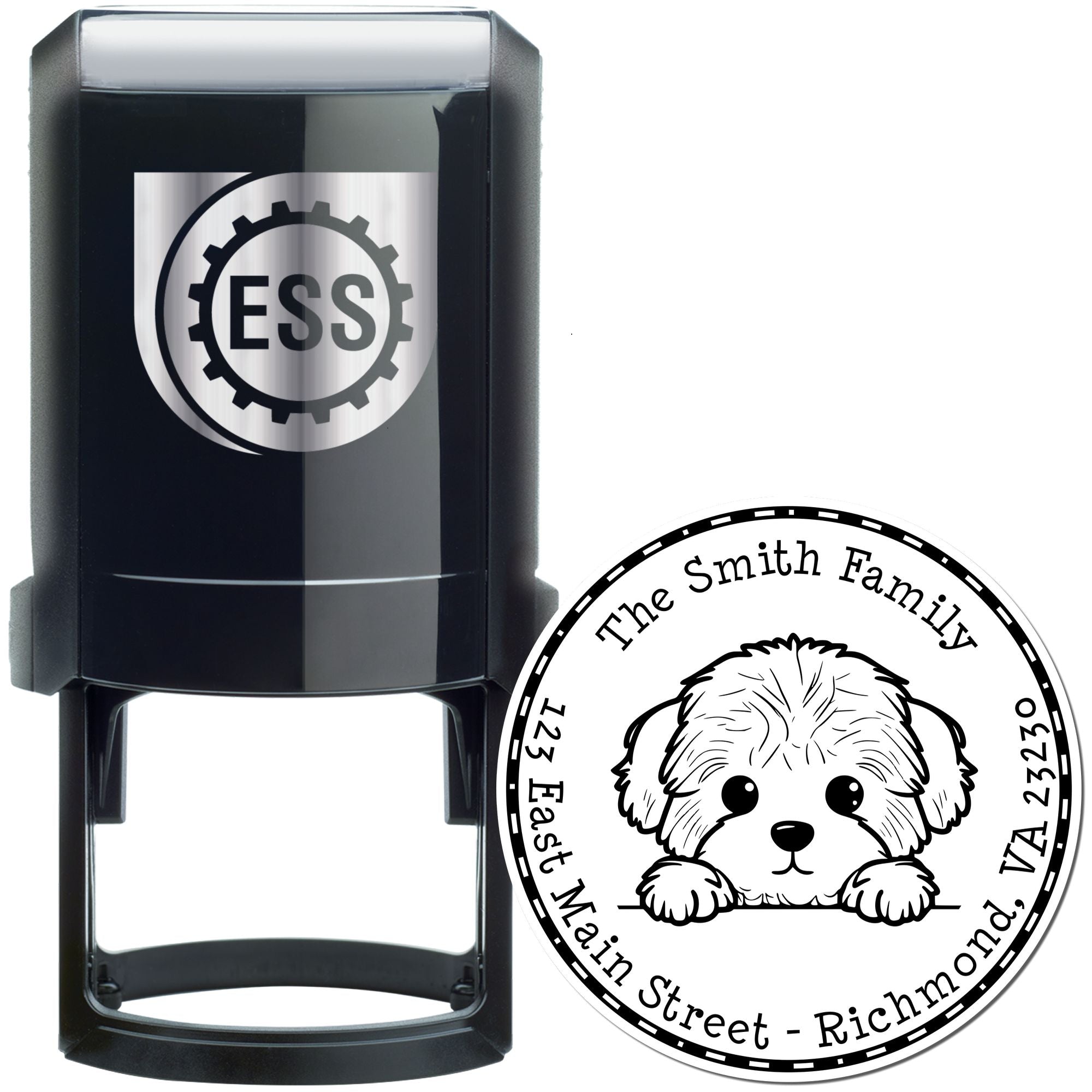 Round Self-Inking Bichon Frise New Address Stamp