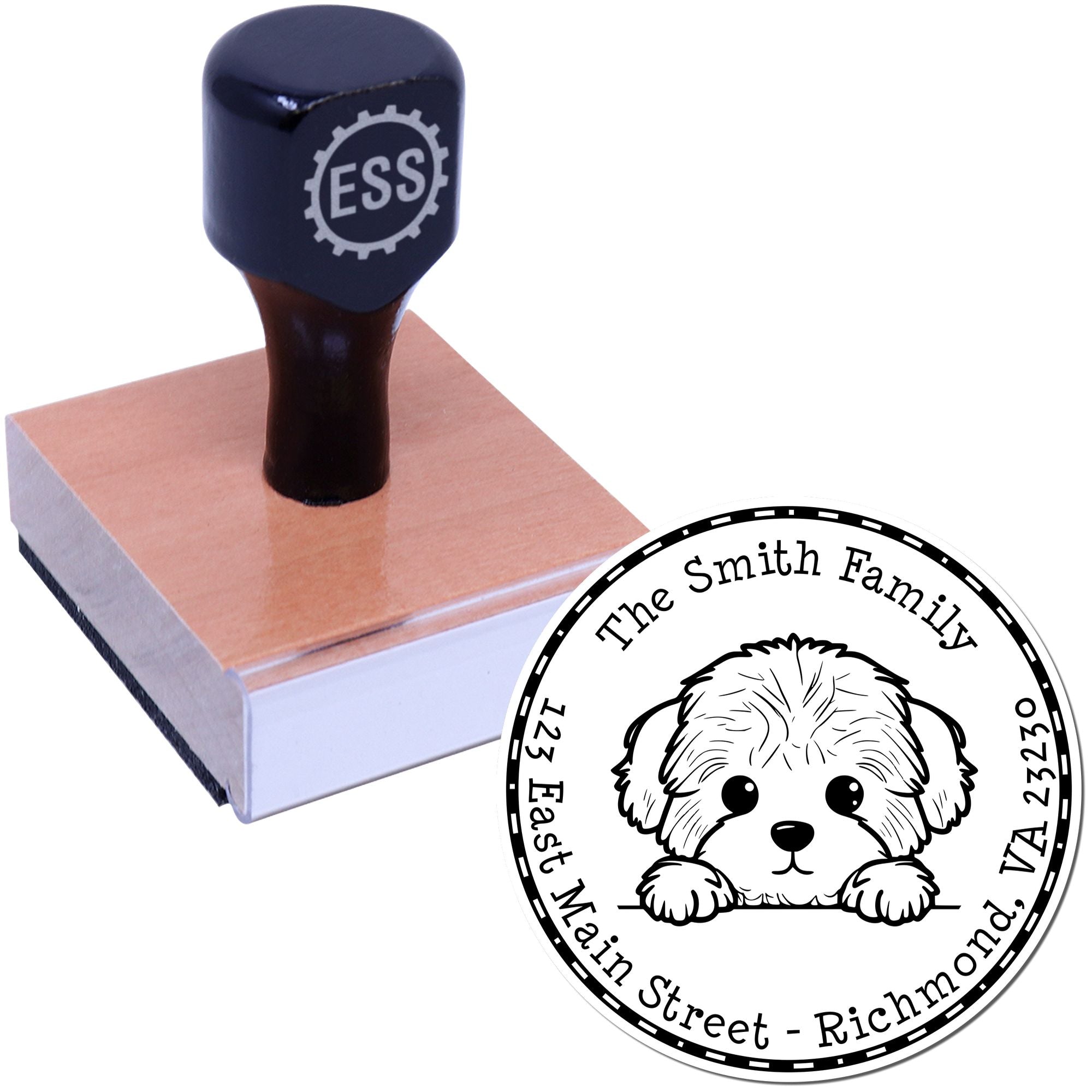 Round Bichon Frise Customized Home Address Rubber Stamp