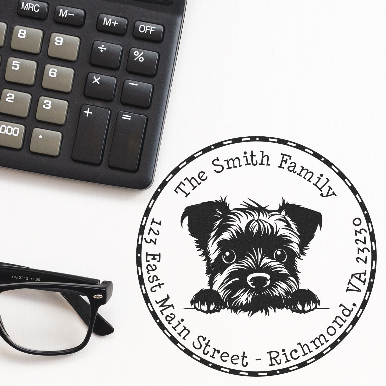 Round Border Terrier Customized Address Return Rubber Stamp