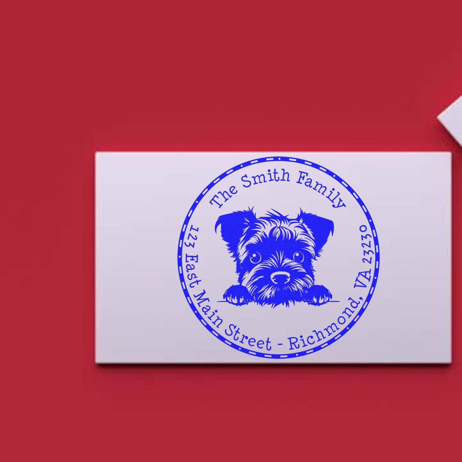 Round Border Terrier Customized Address Return Rubber Stamp