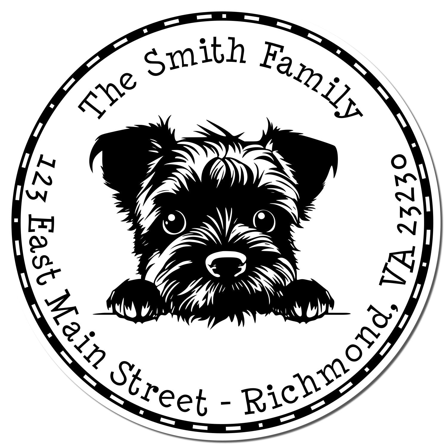 Round Pre-Inked Border Terrier Custom Address Label Stamp