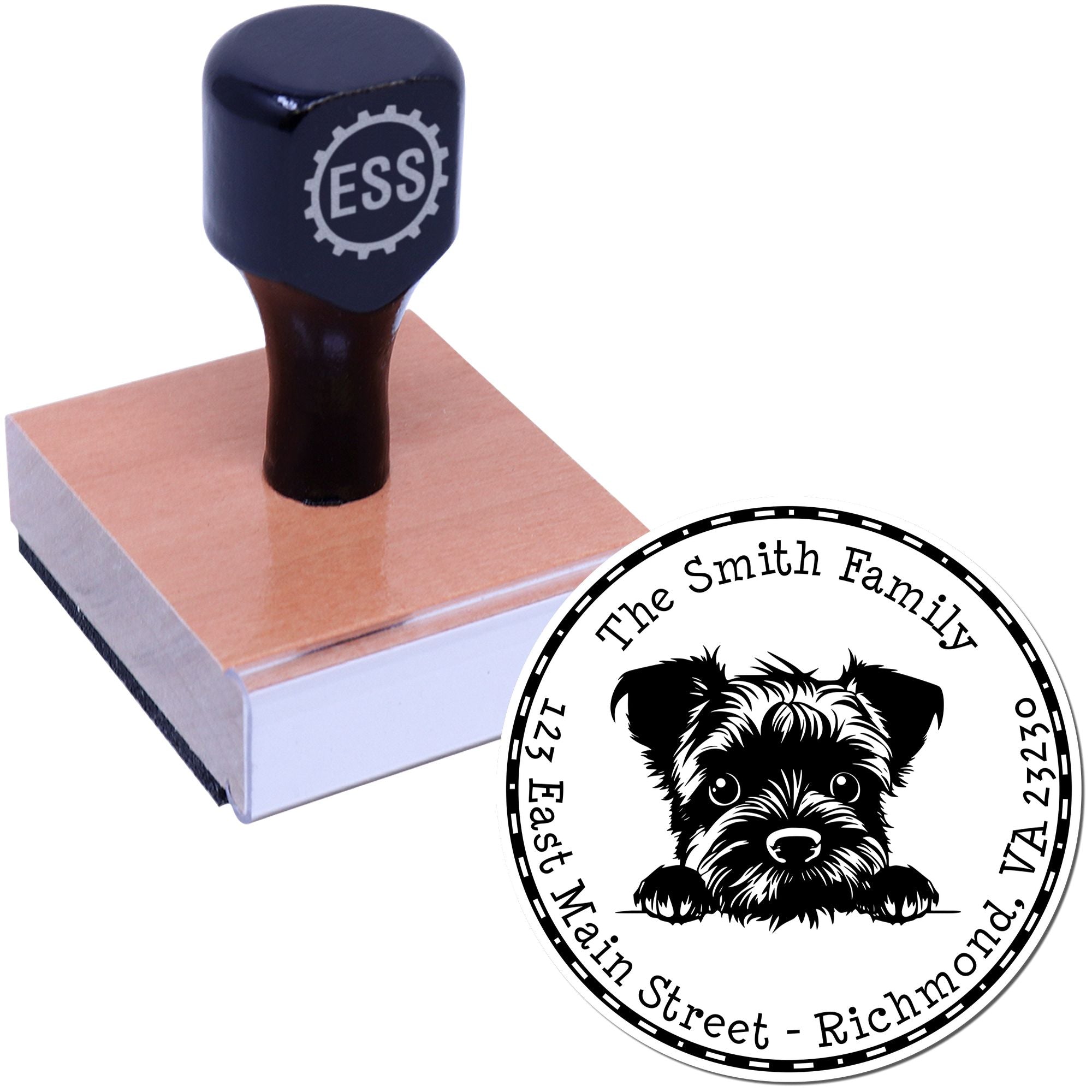 Round Border Terrier Customized Address Return Rubber Stamp