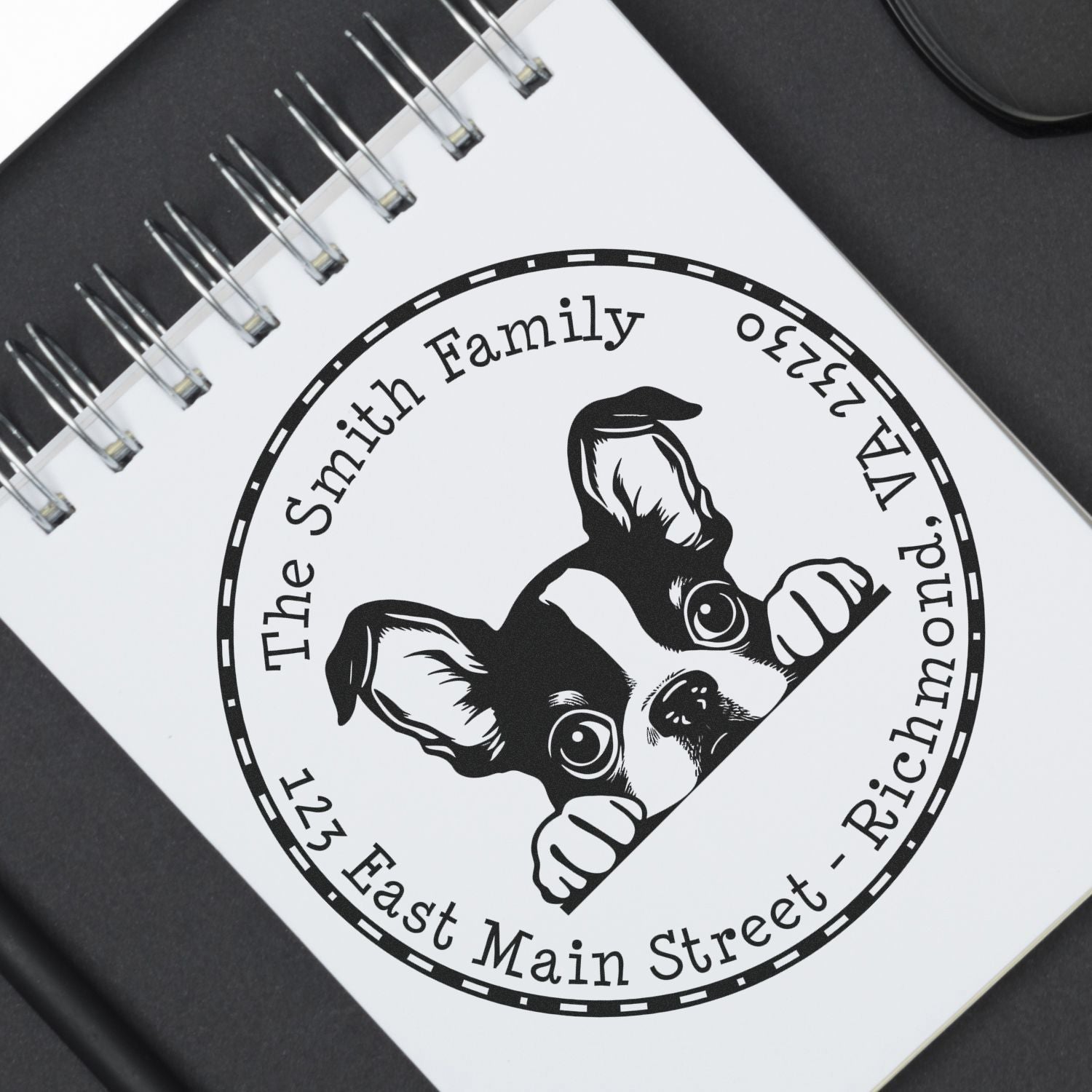 Round Boston Terrier Customized Inked Rubber Stamp