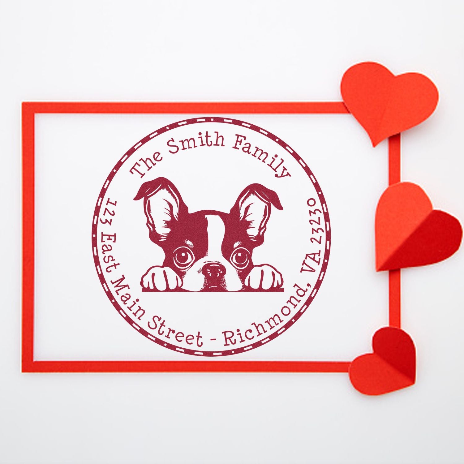 Round Boston Terrier Customized Inked Rubber Stamp