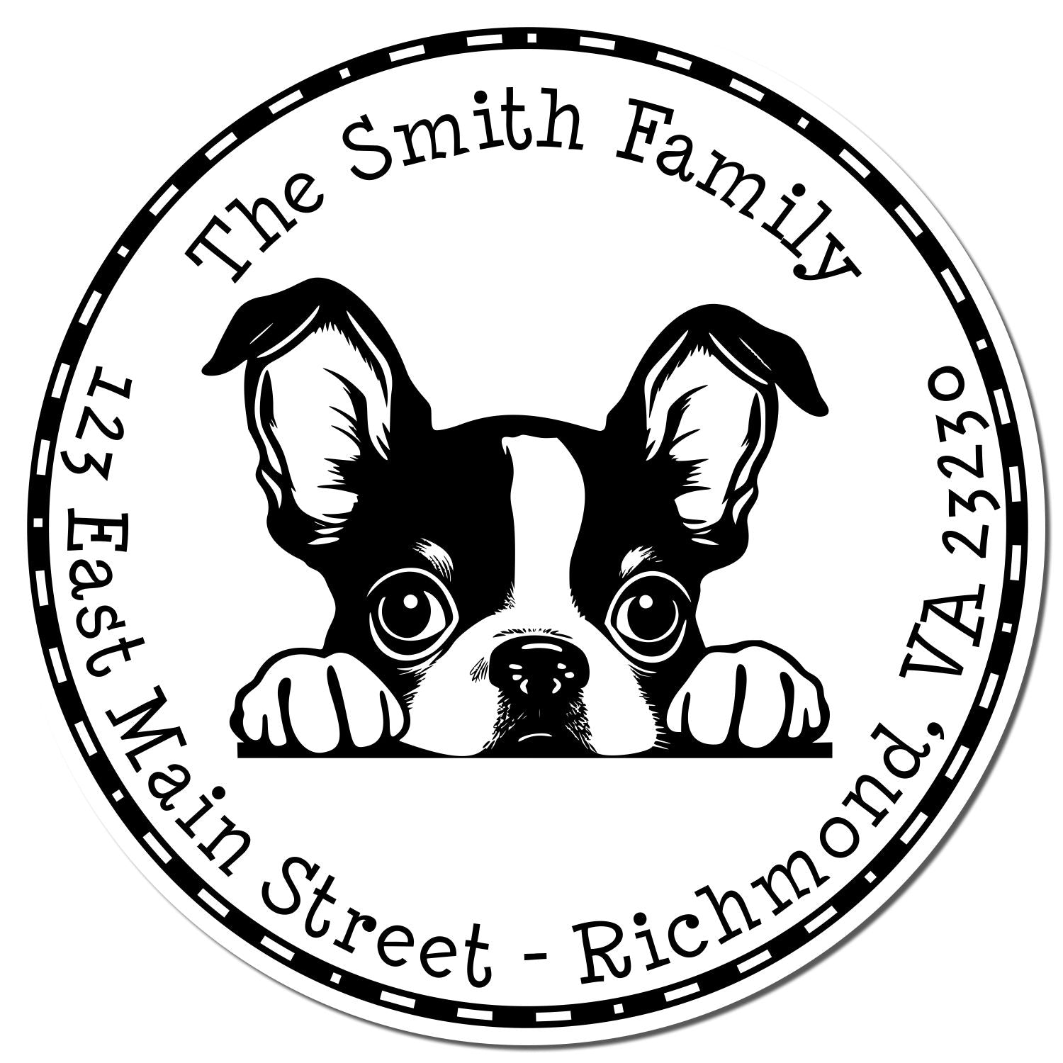 Round Pre-Inked Boston Terrier Custom Address Stamp