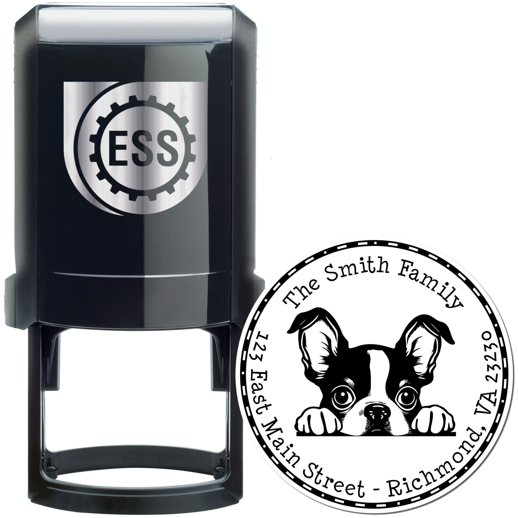 Round Self-Inking Boston Terrier Address Return Stamp