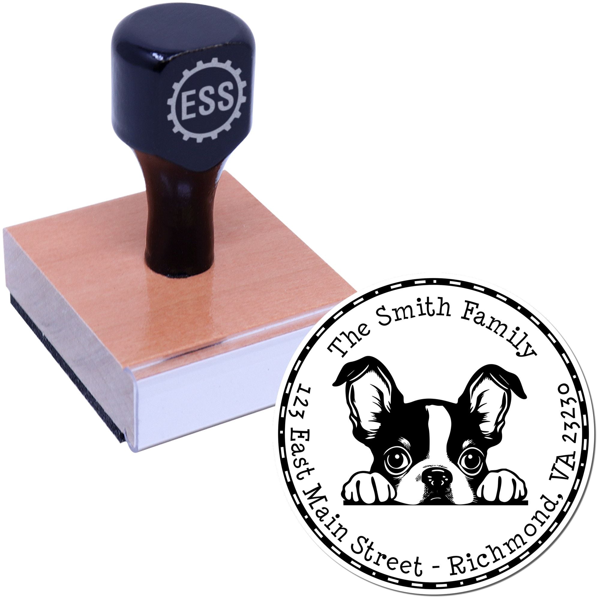 Round Boston Terrier Customized Inked Rubber Stamp