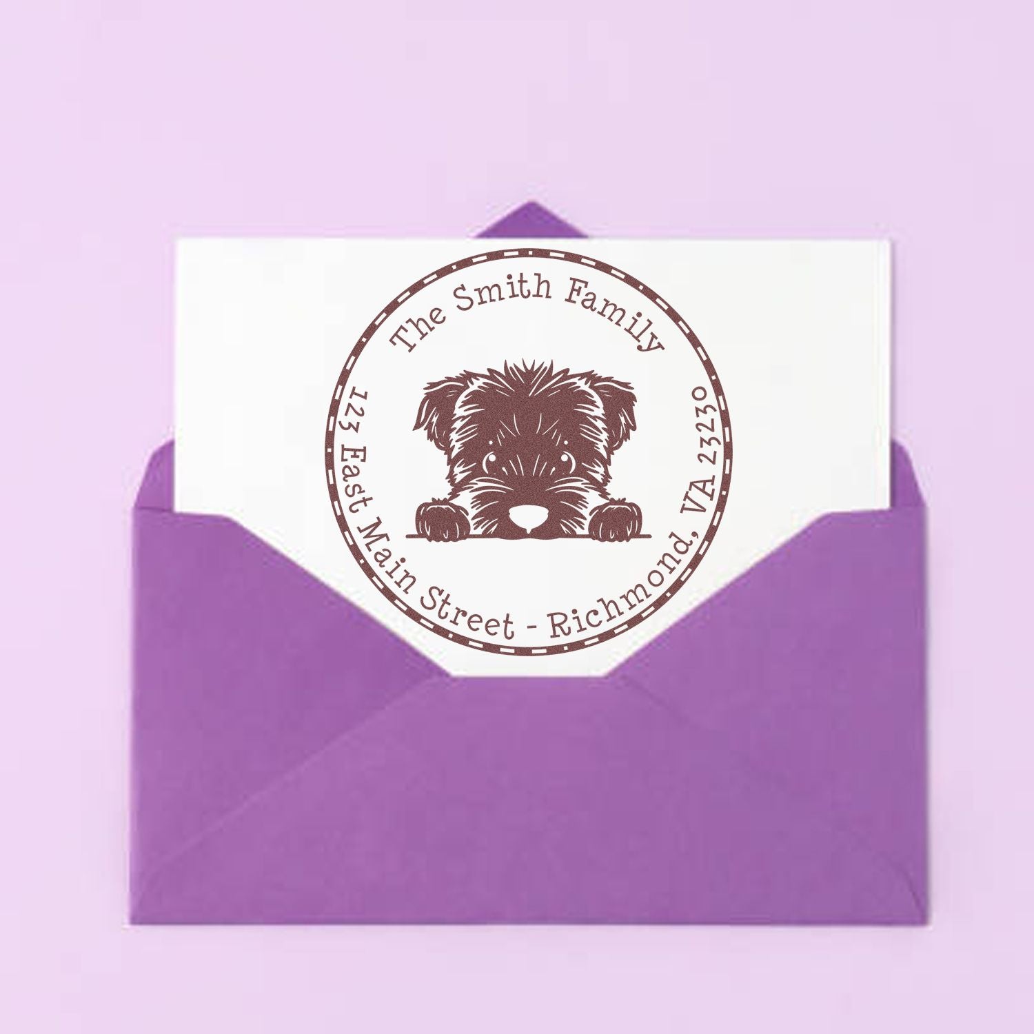 Round Bouvier Des Flandres Customized Return Address Rubber Stamp