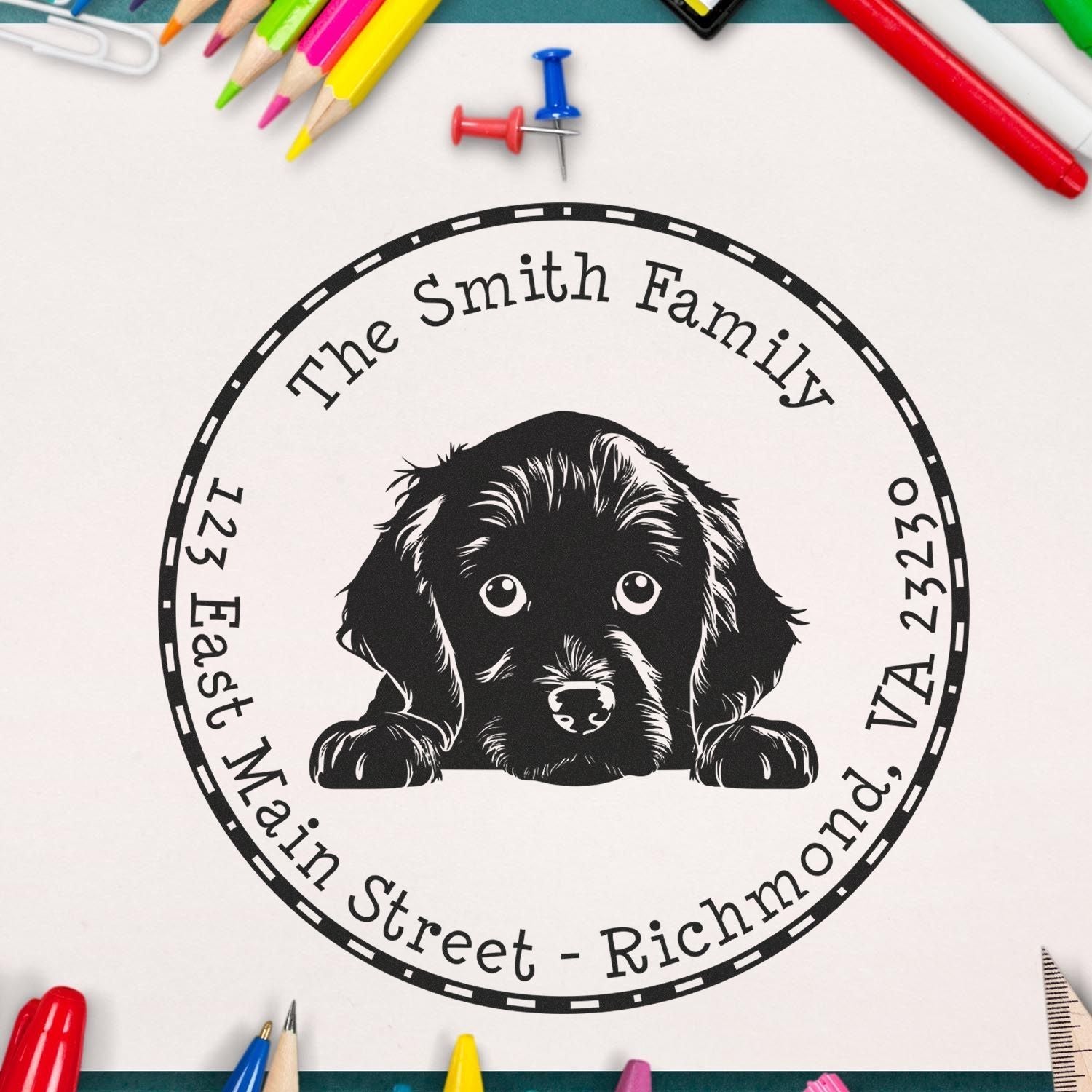 Round Boykin Spaniel Customized Custom Return Address Rubber Stamp