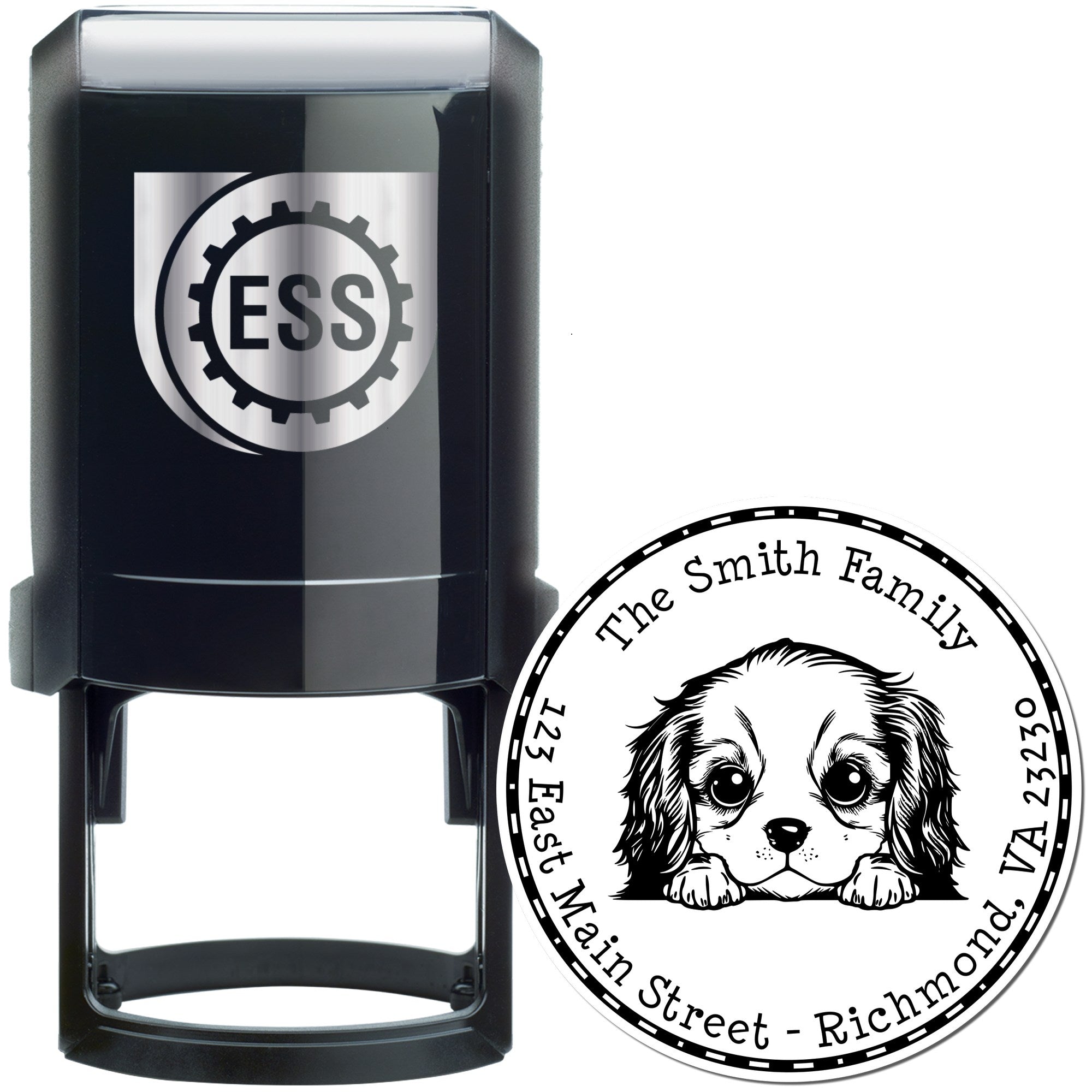 Round Self-Inking Cavalier King Charles Spaniel House Address Stamp