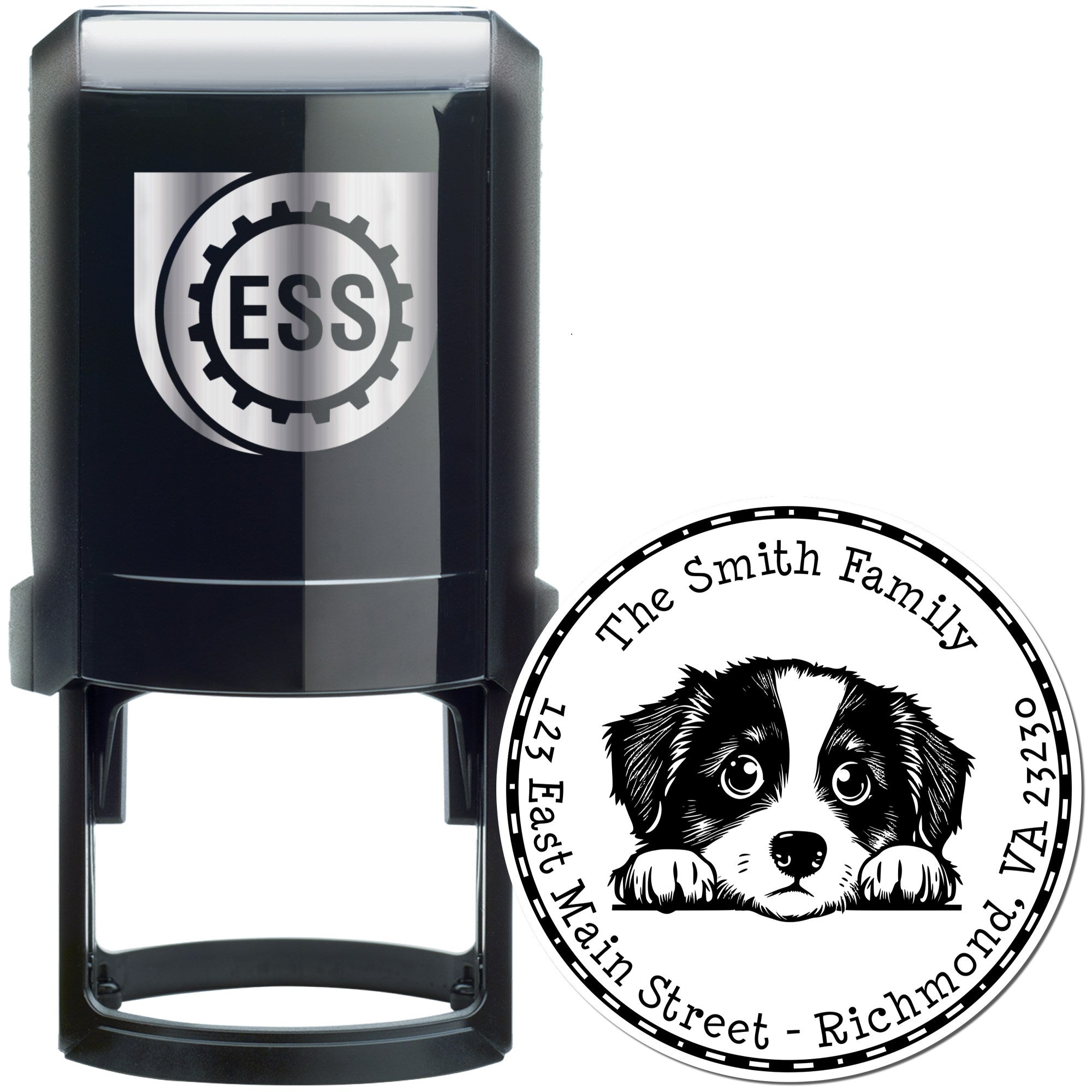 Round Self-Inking Miniature American Shepherd Personalized Address Stamp - Engineer Seal Stamps