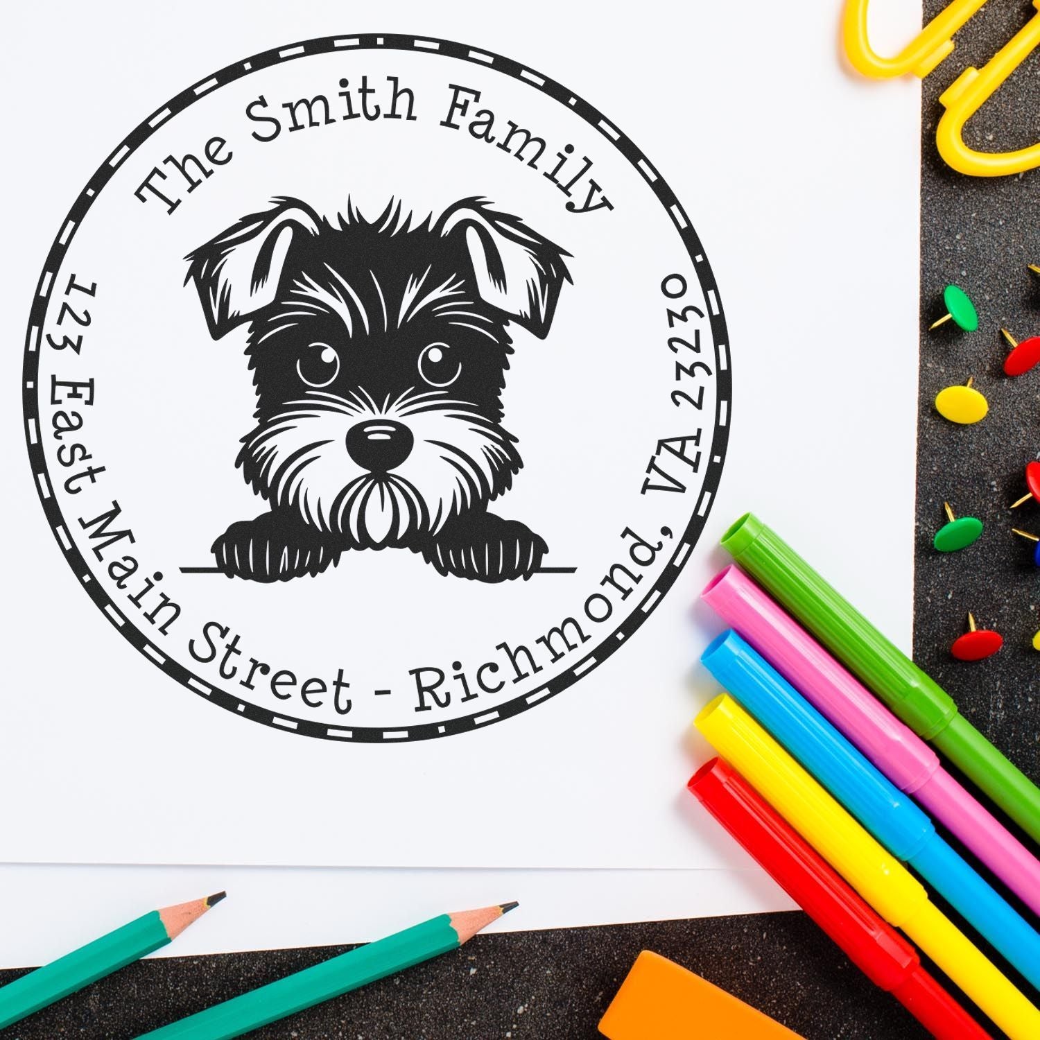 Slim Miniature Schnauzer Address Stamp