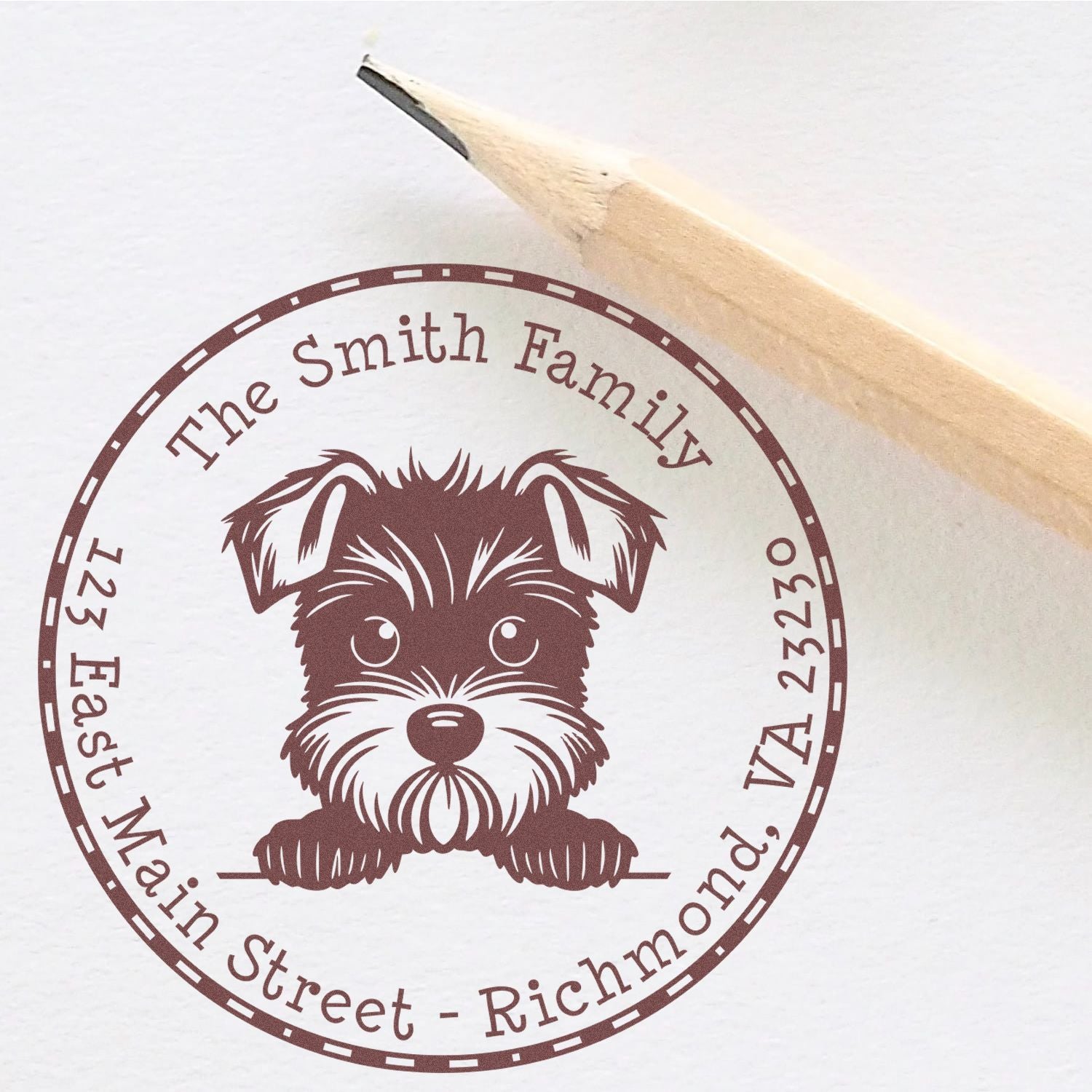 Round Miniature Schnauzer Custom Mailing Rubber Stamp