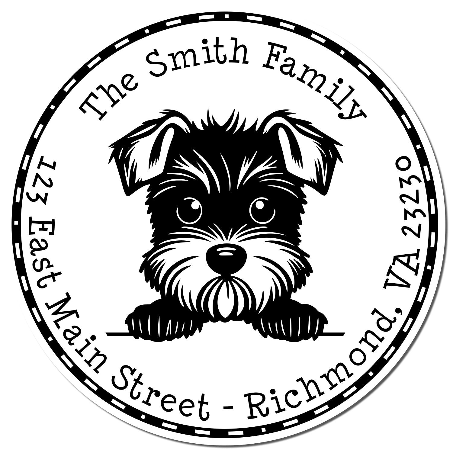 Round Self-Inking Miniature Schnauzer Personalized Name and Address Stamp