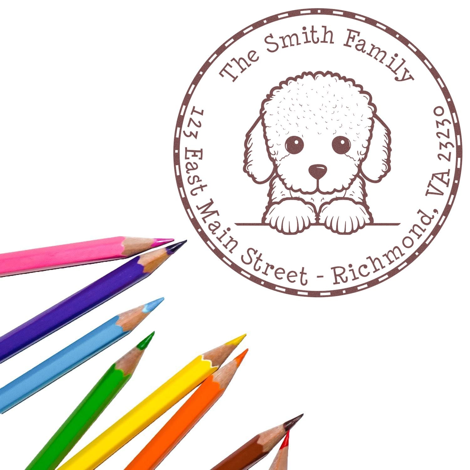 Round Poodle Custom New Address Rubber Stamp