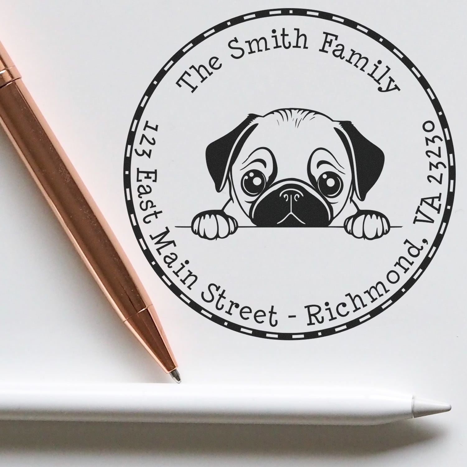 Round Self-Inking Pug Personalized Home Address Stamp - Engineer Seal Stamps
