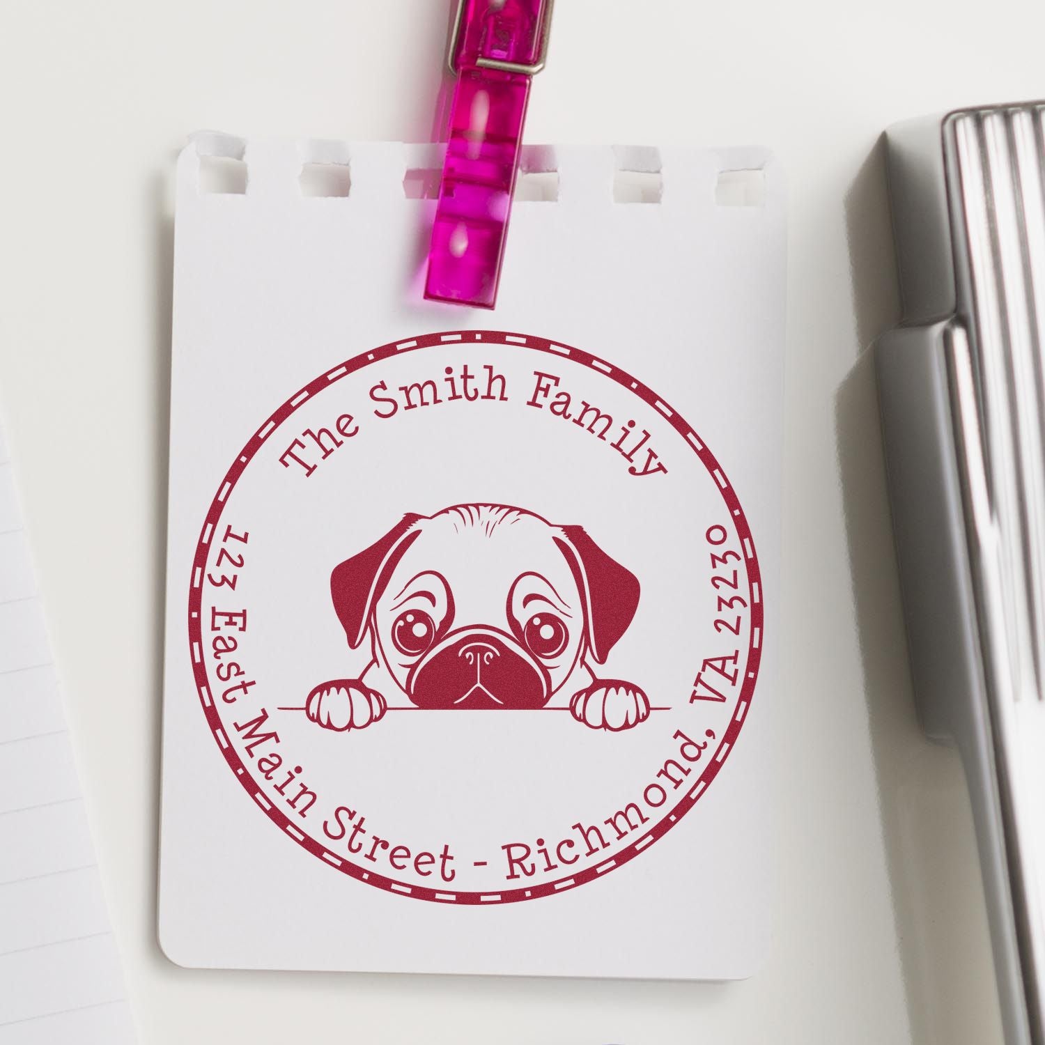 Round Pug Custom Address Label Rubber Stamp