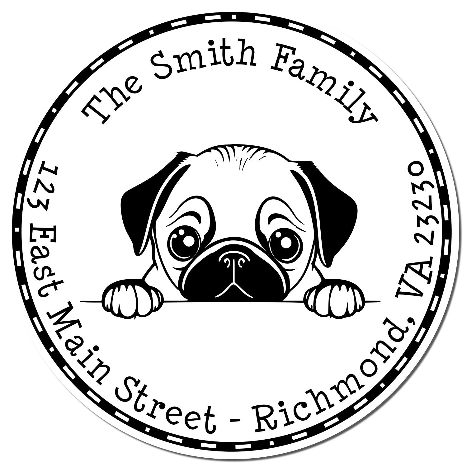 Round Pug Custom Address Label Rubber Stamp