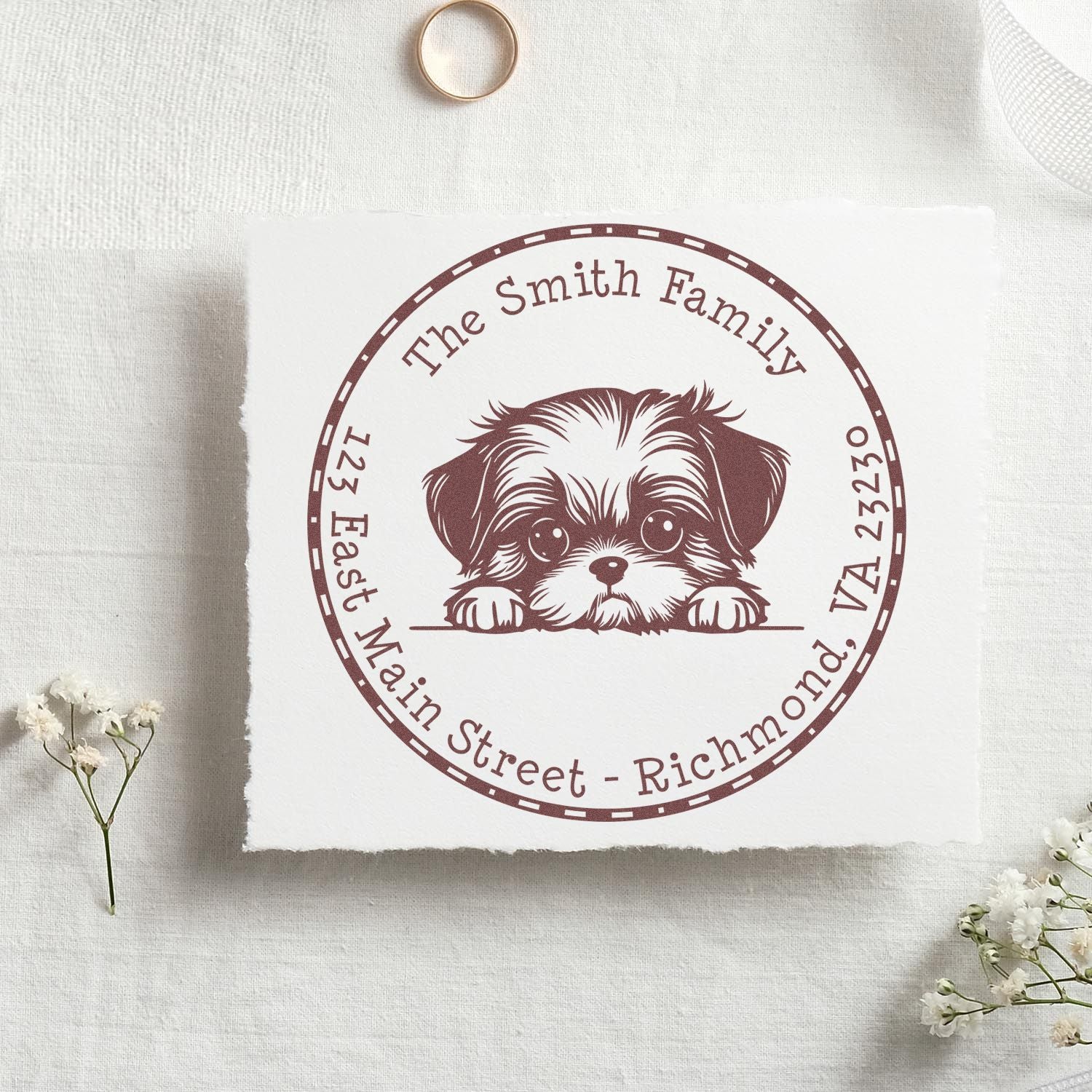 Round Shih Tzu Custom Name and Address Rubber Stamp