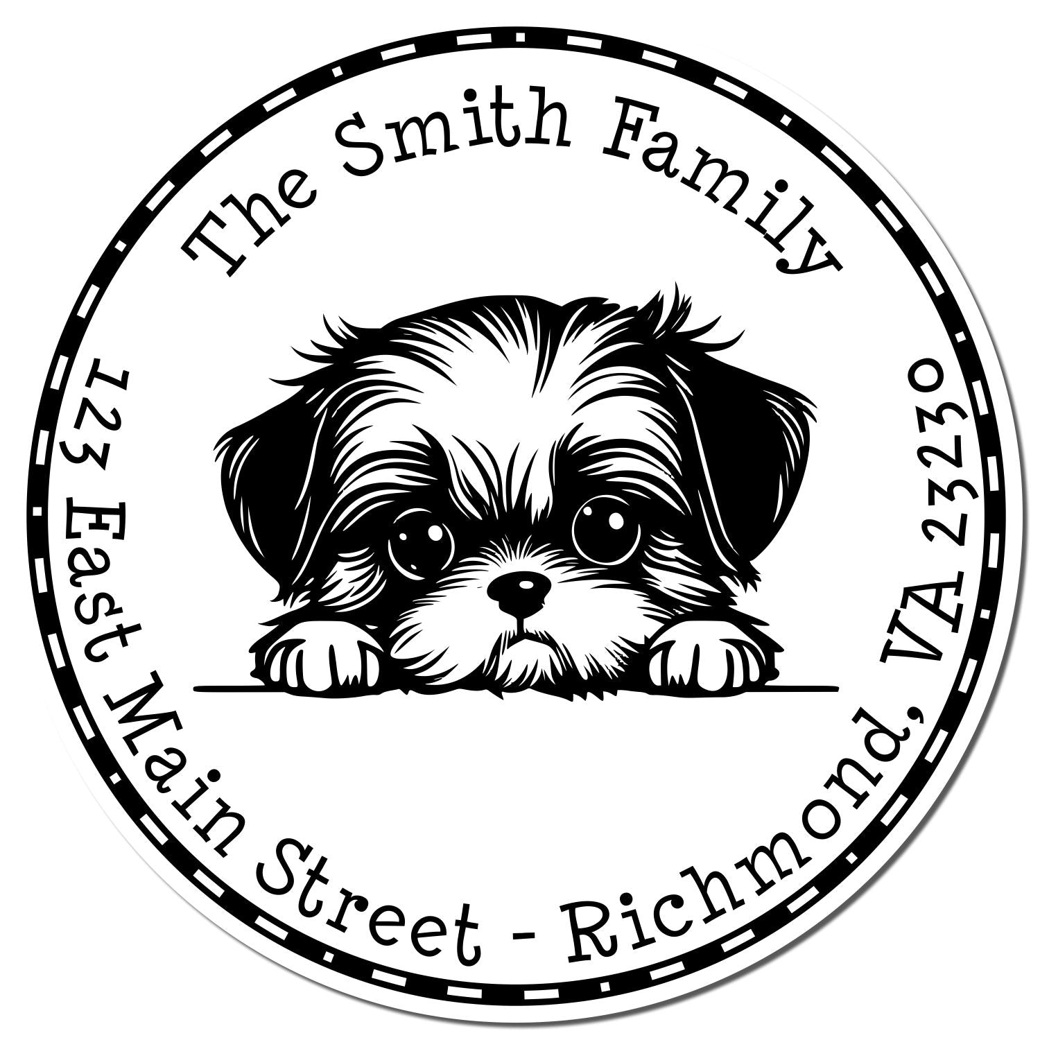 Round Shih Tzu Custom Name and Address Rubber Stamp